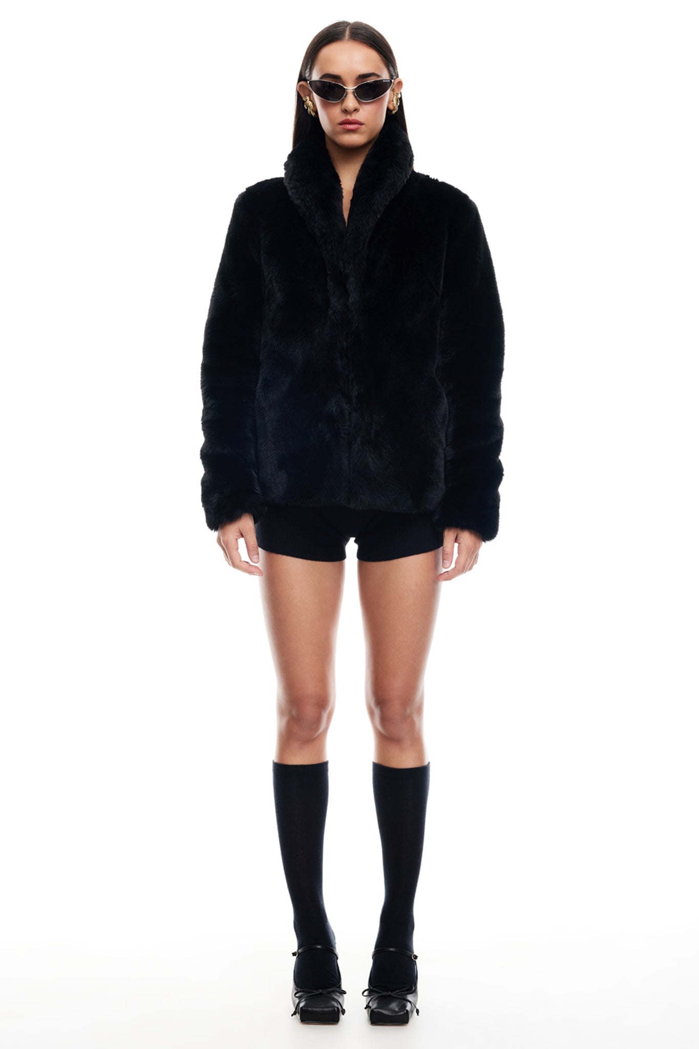 LIONESS Bada Bing Faux Fur Jacket Onyx– Selfie Leslie