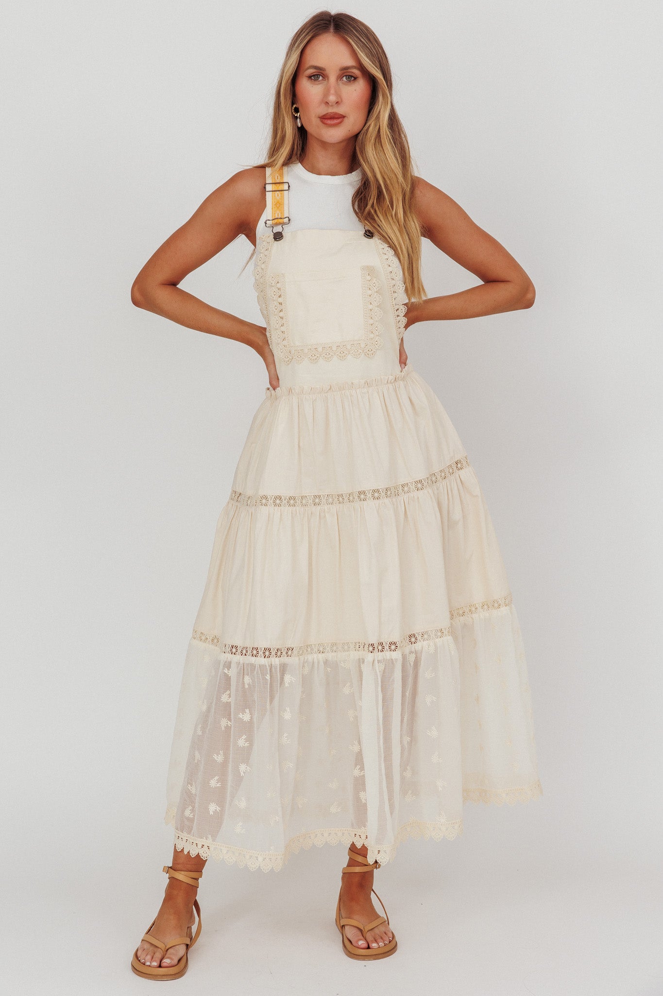 Odeyah Lace Trim Overall Dress Champagne Odeyah Lace Trim Overall Dress Champagne