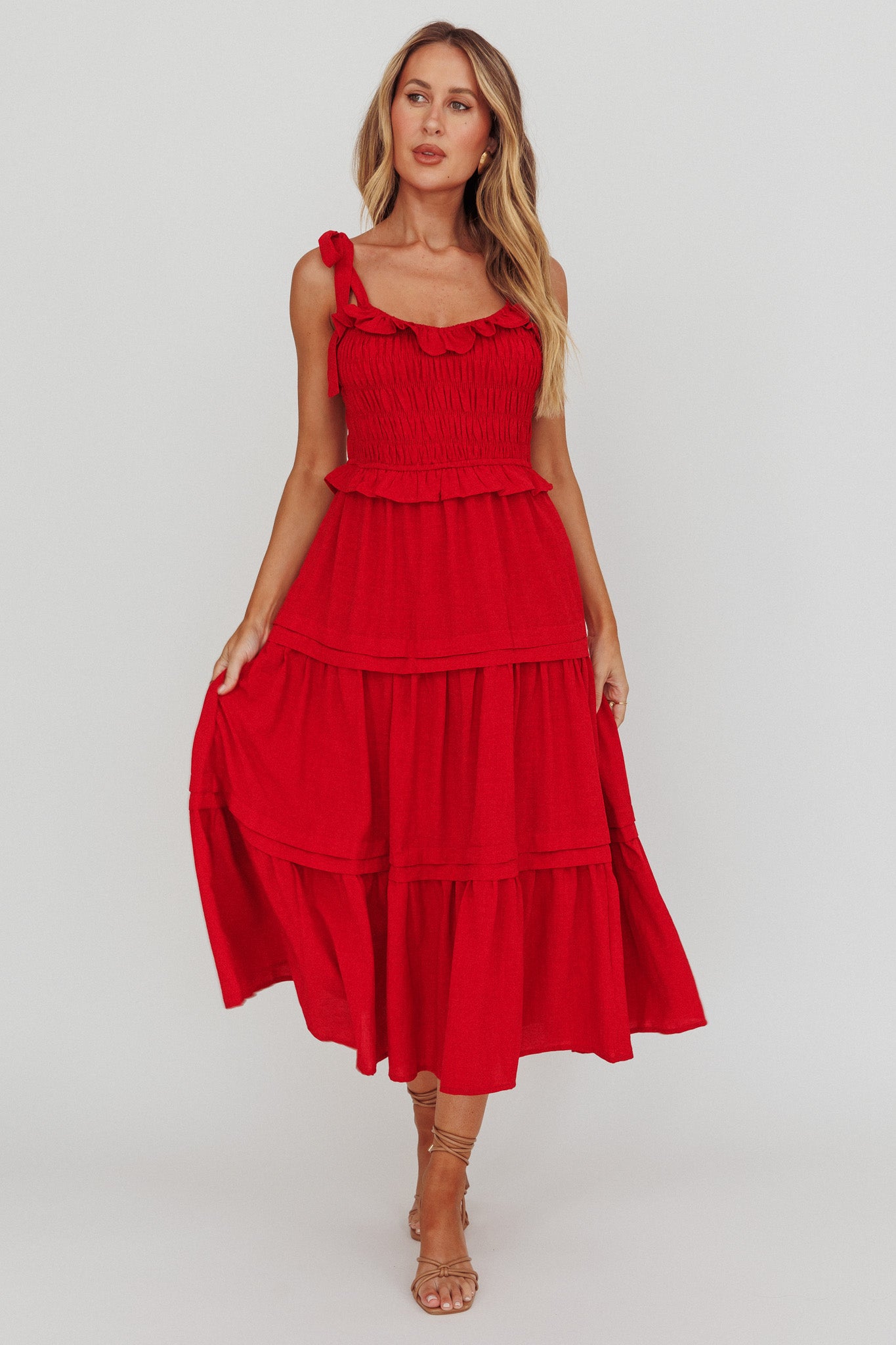fitted lace wedding dress Red Shirred Bodice Ingrid Midi Dress main image 0