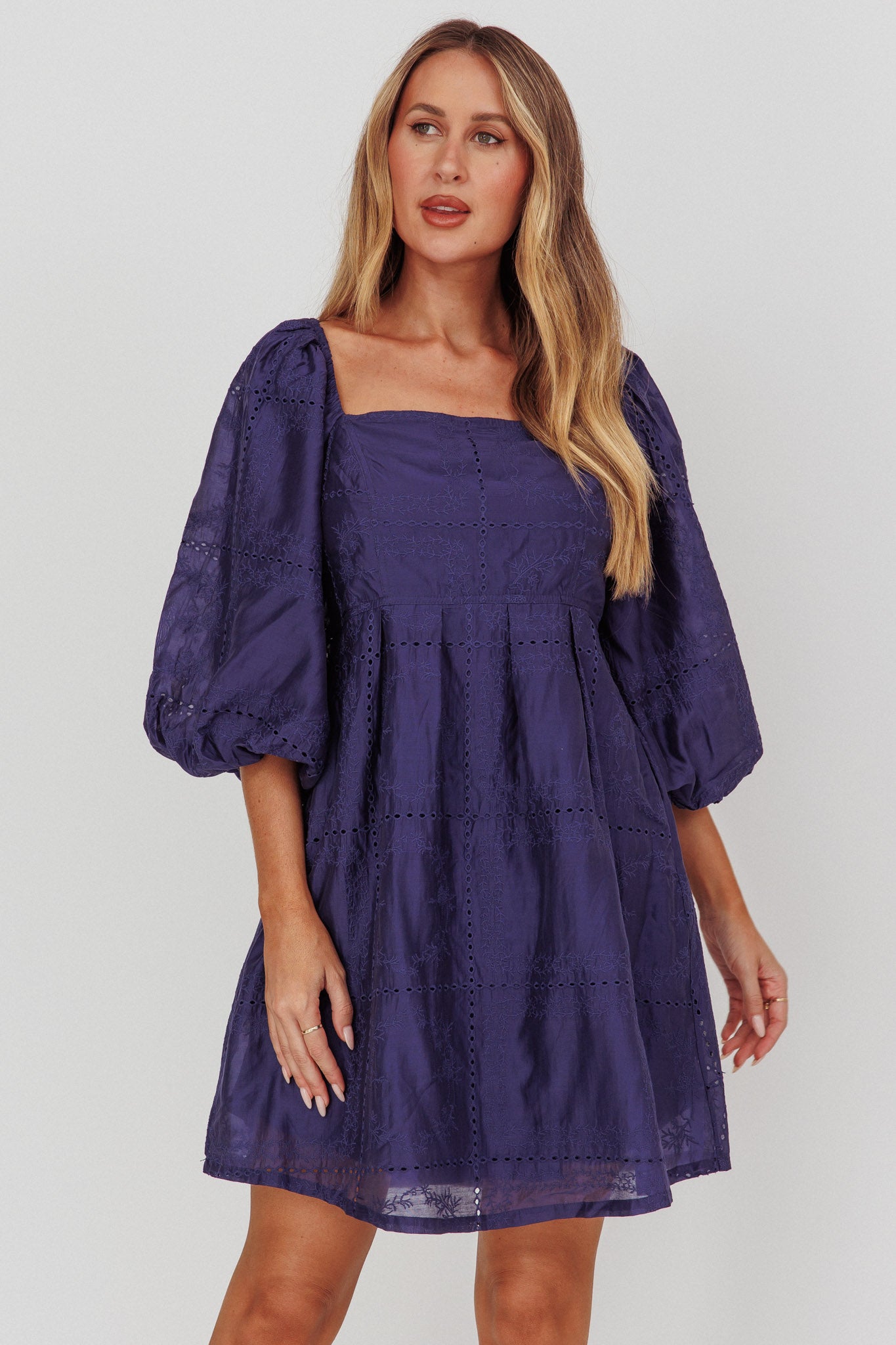 puff sleeve eyelet mini dress Eyelet Mini Dress S