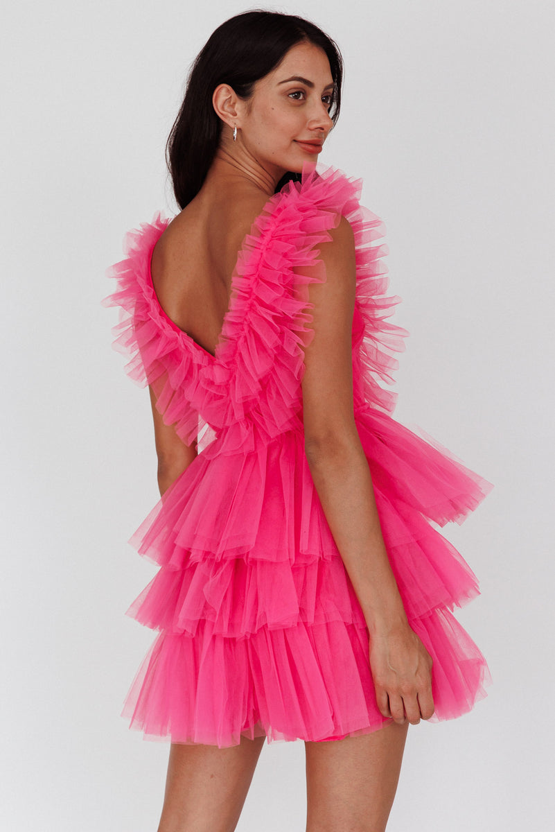 Toupy Frill Sleeve Loose Bodied Dress Pink