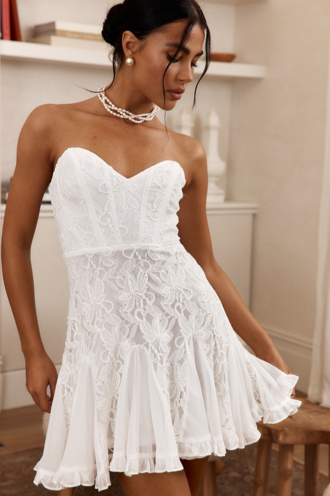 white short bridesmaid dresses White Satin Short Prom Dress, A-Line Knee Length Party Dress with Bow main image 0