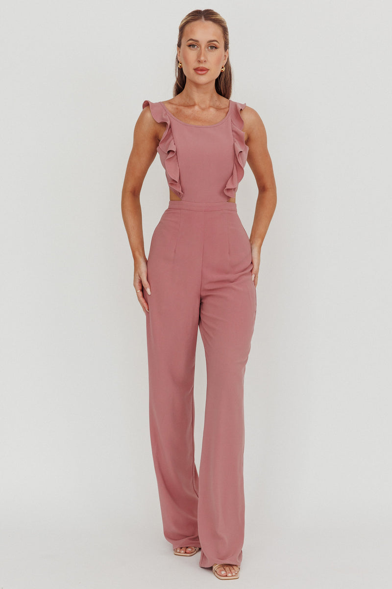 Shop the Kiss Me Sleeveless Ruffle Jumpsuit Pink