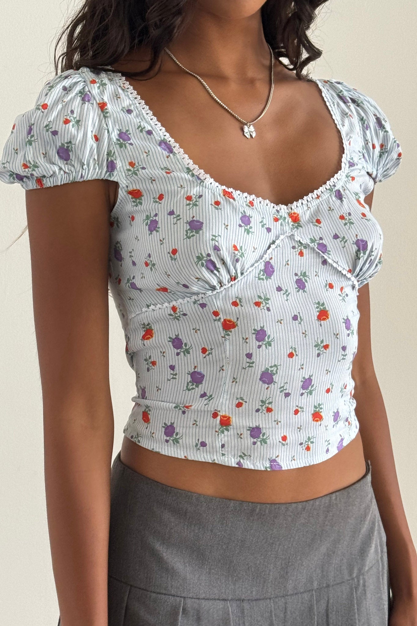Shop the Adrian Puff Cap Sleeve Top Blue Floral