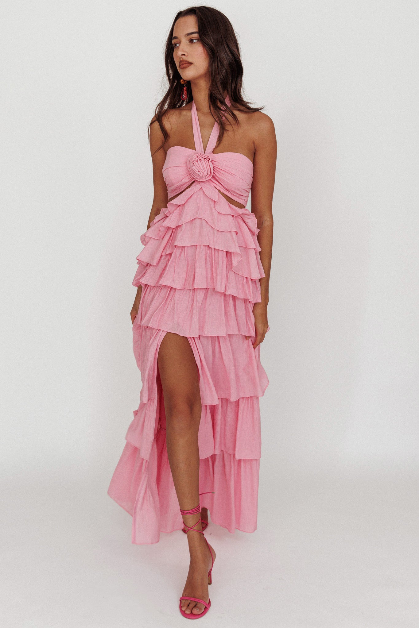 Morpheus Ruffle Halterneck Maxi Dress Pink Morpheus Ruffle Halterneck Maxi Dress Pink