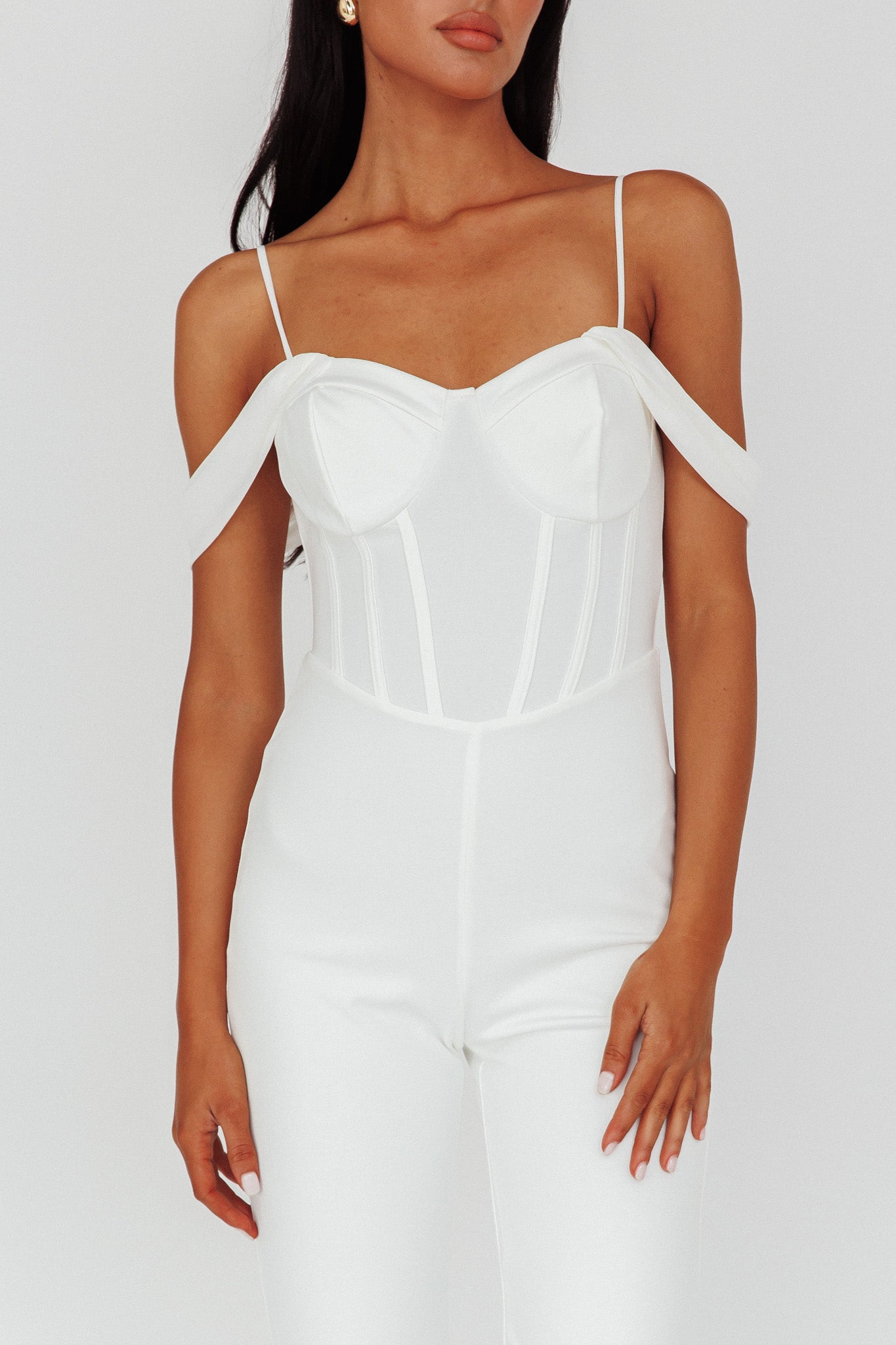 Nian Corset Bodice Jumpsuit Ivory by Selfie Leslie