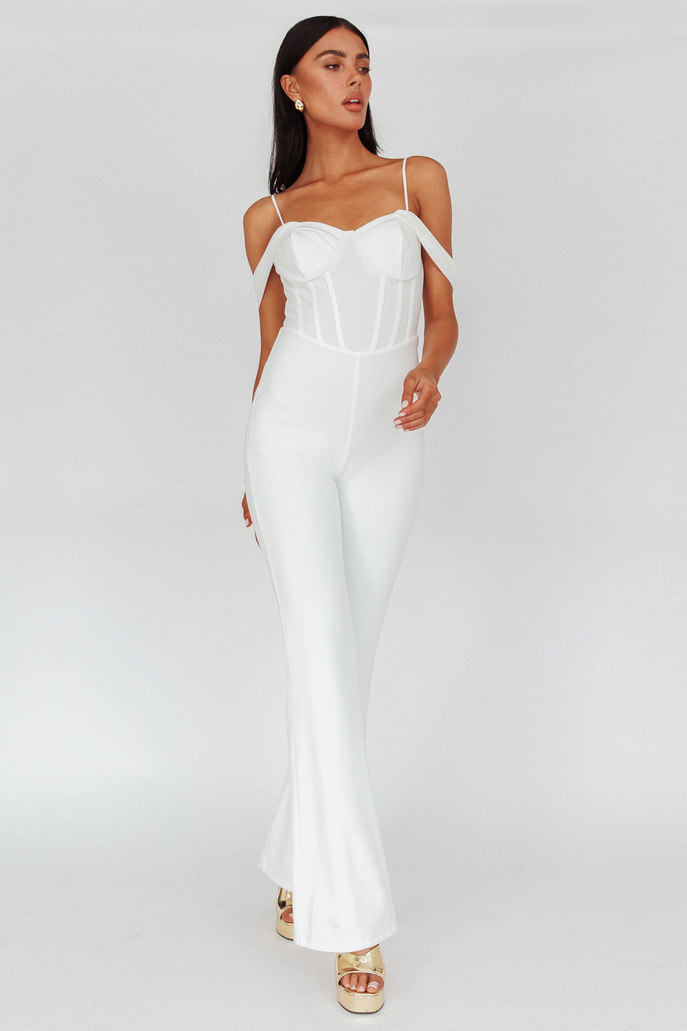 Nian Corset Bodice Jumpsuit Ivory by Selfie Leslie