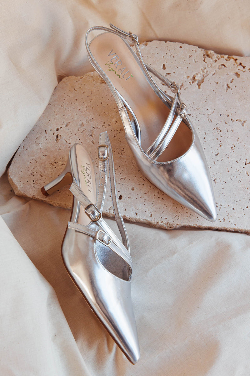 ポルセリサテンシルバー38 Shop the VERALi Zedd Point Toe Kitten Heels Silver Metallic