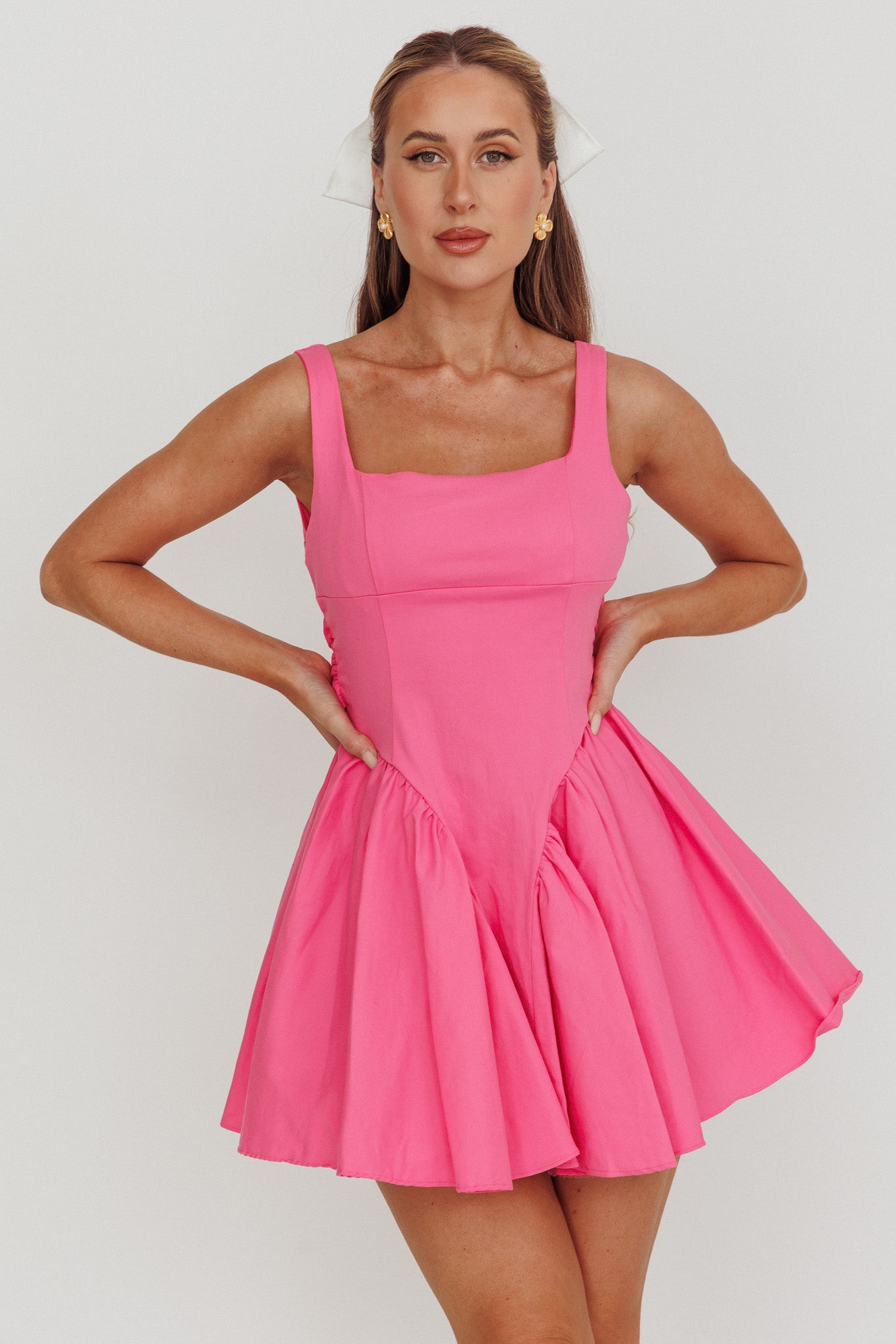 Verdant Square Neck Flared Mini Dress Fuchsia Verdant Square Neck Flared Mini Dress Fuchsia