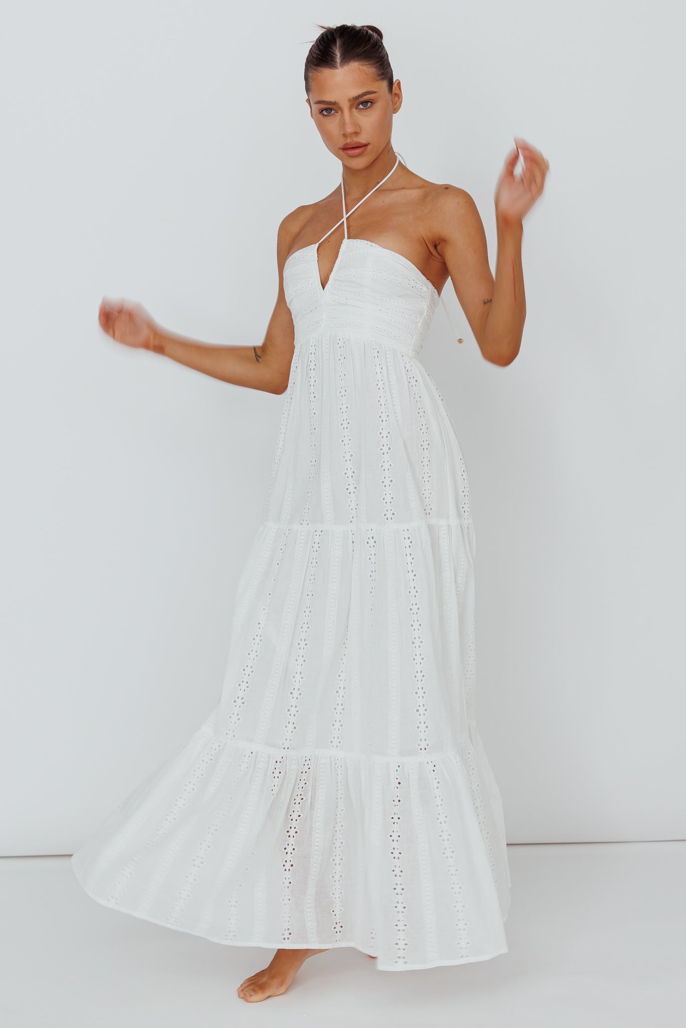 knee length dresses for ladies Oh So Sweet Eyelet Maxi Dress in White M / White