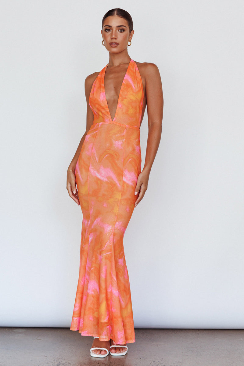 Aurélie Orange Halterneck Mermaid Maxi Dress main image 1