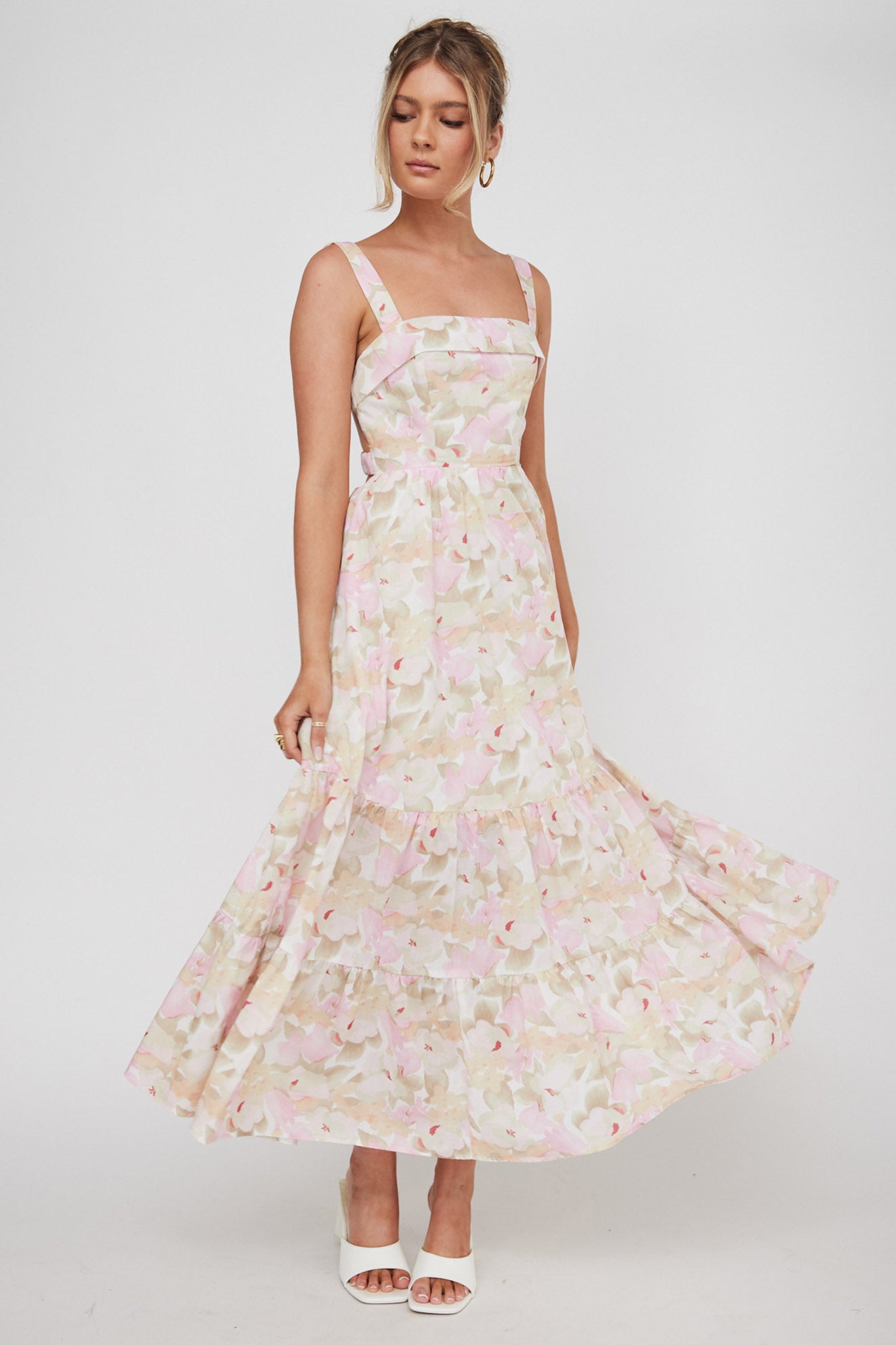 a line dress with shrug Shop Girls Blue Floral Print Dress Long Sleeves Midi Dress Blue / 8-10Y / Cotton Blend