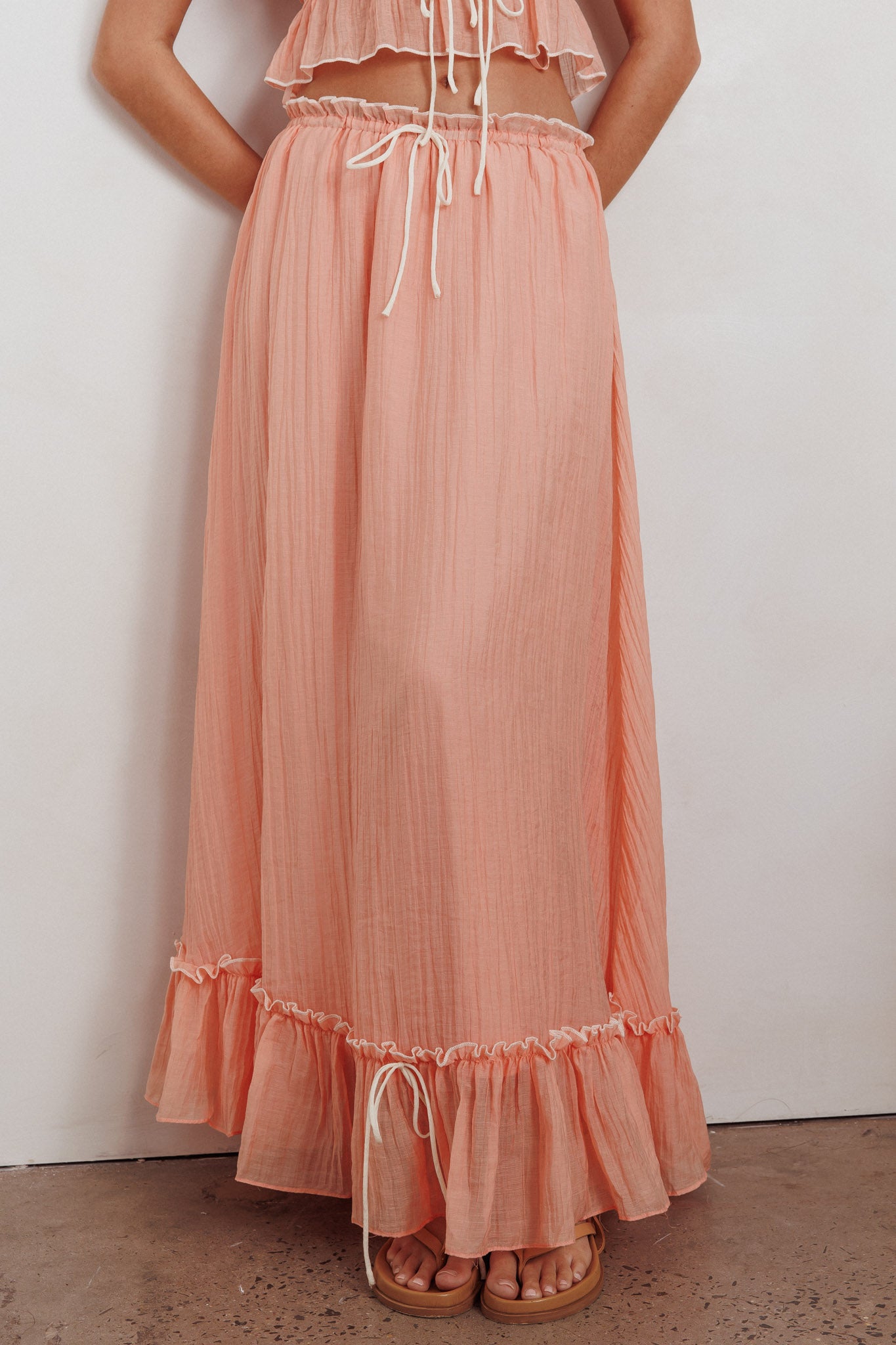 Shop the Maidens Tie Detail Overlock Maxi Skirt Apricot
