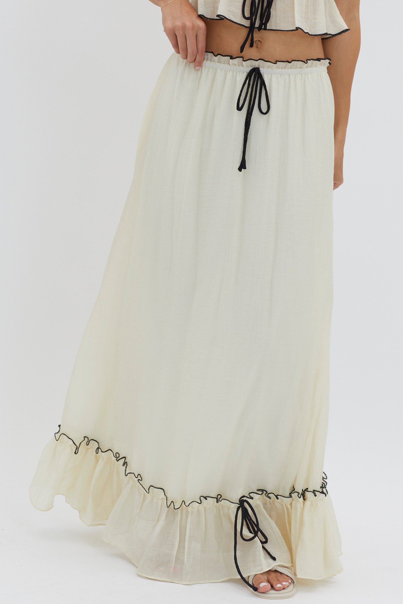 Shop the Maidens Tie Detail Overlock Maxi Skirt Cream