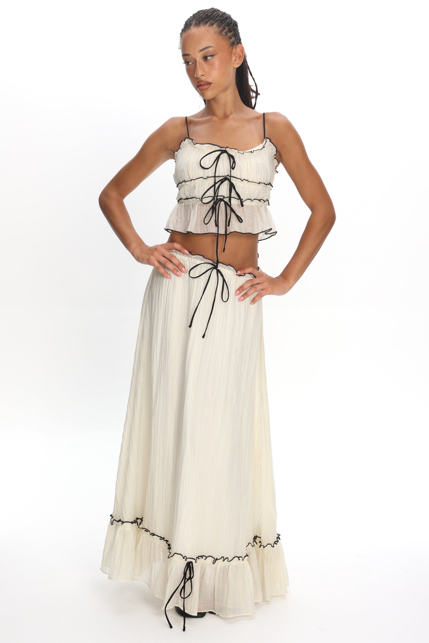 Maidens Tie Detail Overlock Maxi Skirt Cream– Selfie Leslie