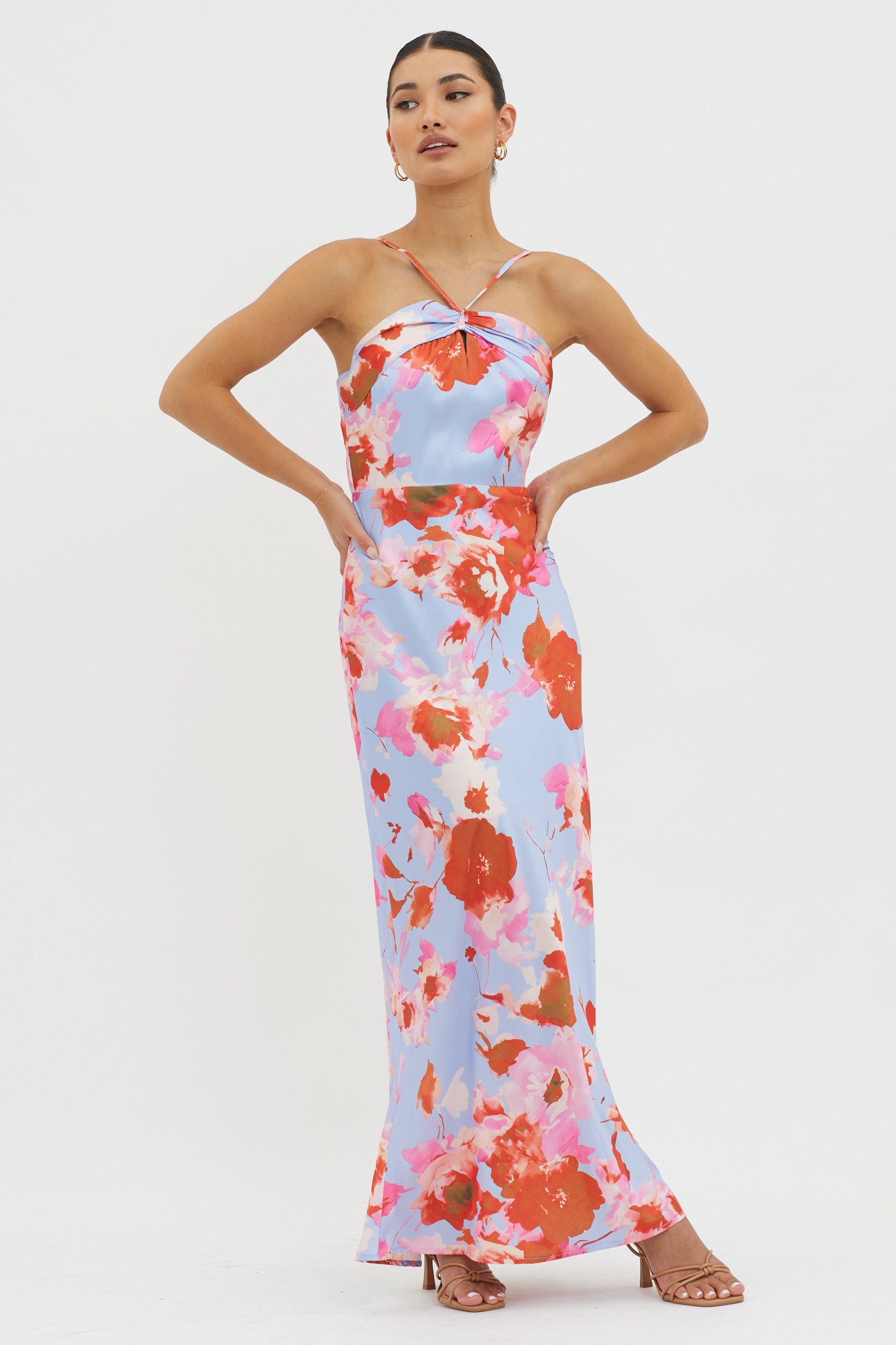 Carter Foldover Neckline Maxi Dress Blue Pink Carter Foldover Neckline Maxi Dress Blue Pink