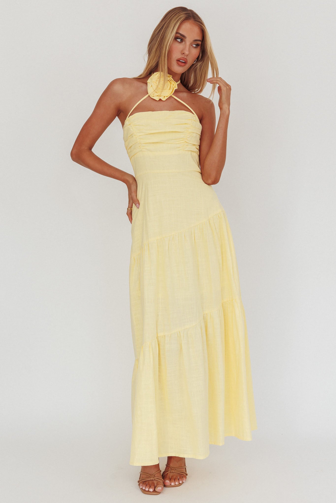 Bondi Rose Decoration Maxi Dress Lemon - XXL Bondi Rose Decoration Maxi Dress Lemon - XXL