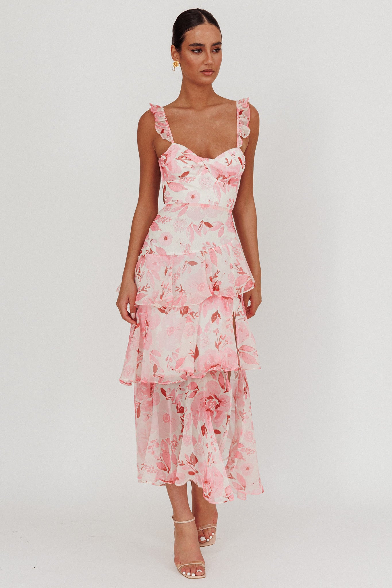 veda strappy back ruffle midi dress floral Maxi Flowers Blush XL 25.1 Hips Choose Your Finish:Oiled Oak 3,700+ Norwegian Traditional Dress Train__Sweep