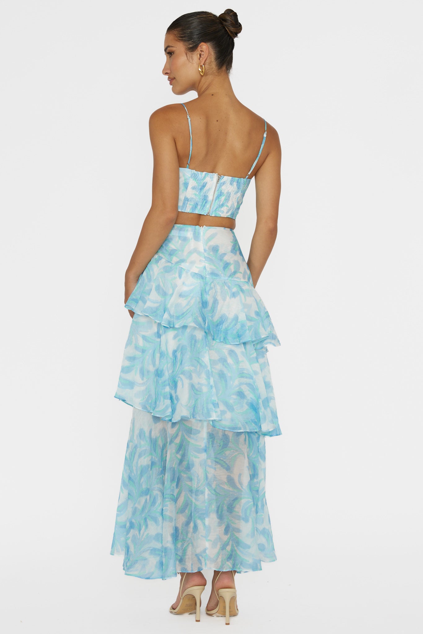 Veda Tiered Ruffle Maxi Skirt Floral Blue by Selfie Leslie