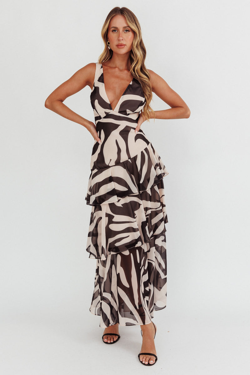 Veda Strappy Back Ruffle Maxi Dress Flowers Blush