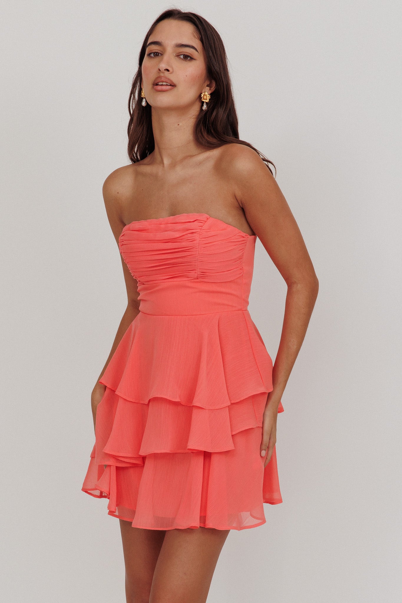 Veda Strapless Ruffle Mini Dress Peach - L Veda Strapless Ruffle Mini Dress Peach - L
