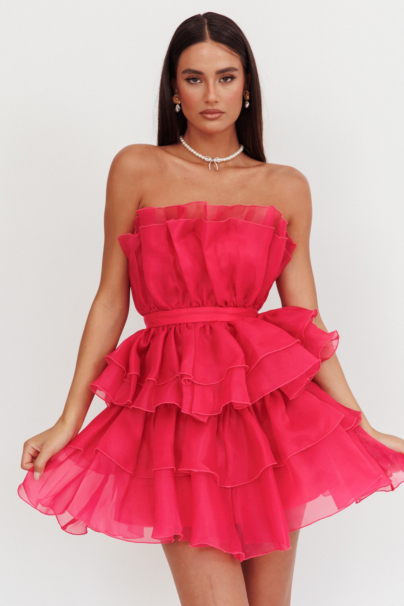 Bon Bon Tiered Chiffon Mini Dress Fuchsia - Xs Bon Bon Tiered Chiffon Mini Dress Fuchsia - Xs