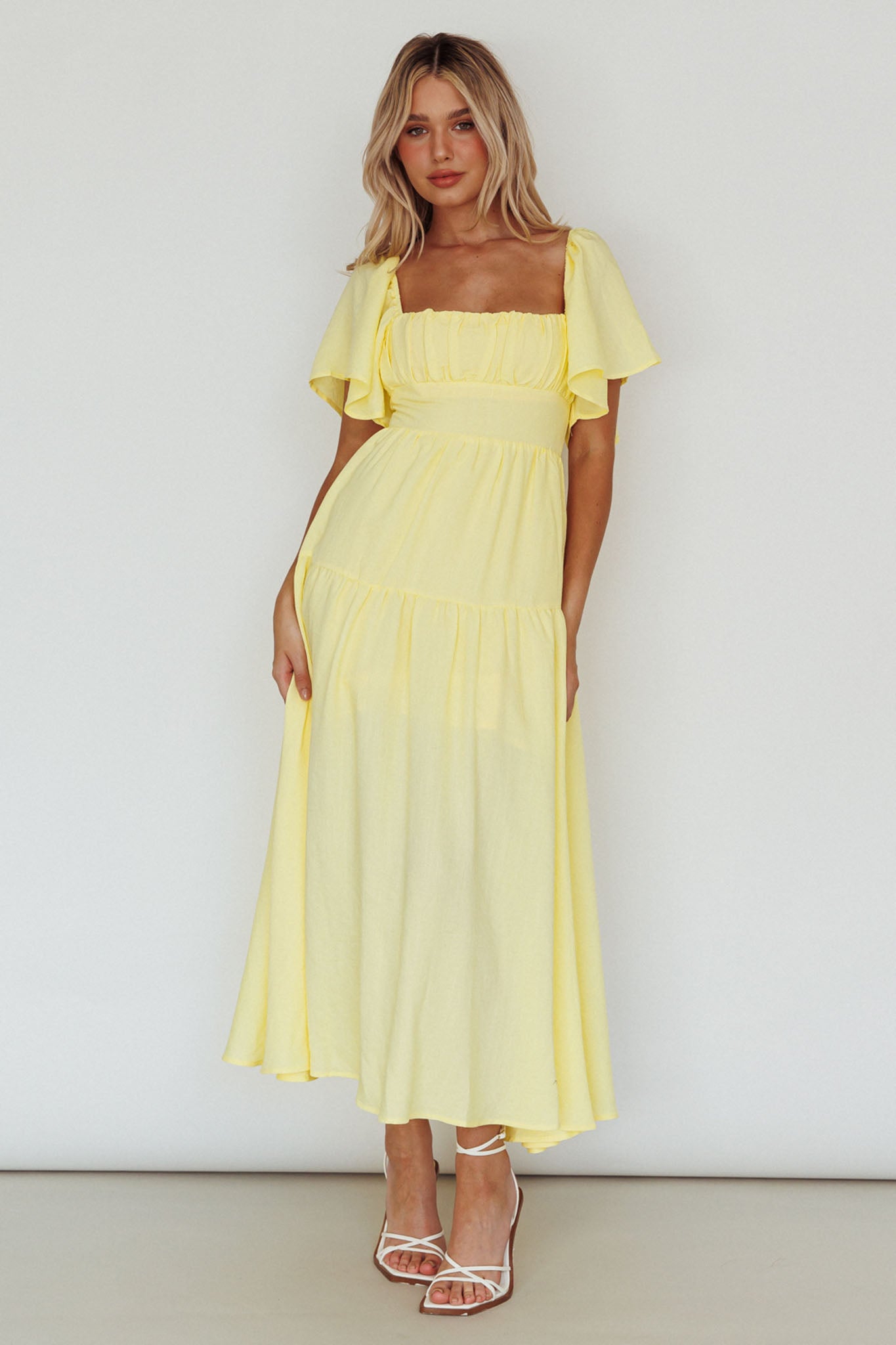 Lula Gathered Bust Midi Dress Lemon– Selfie Leslie