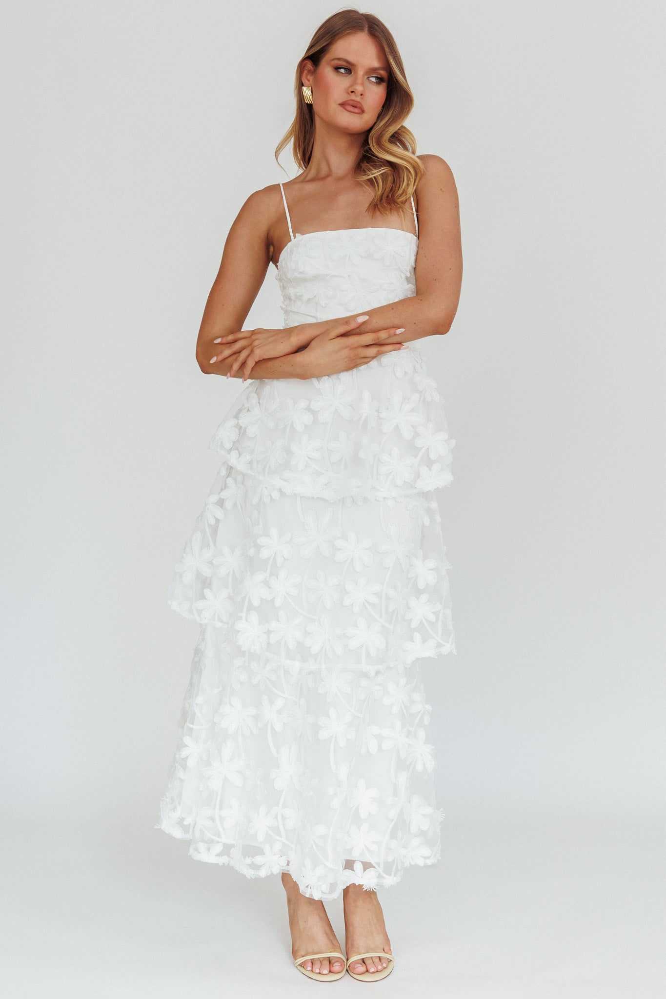 dori floral embellished midi dress white Dori Floral Embellished Midi Dress White
