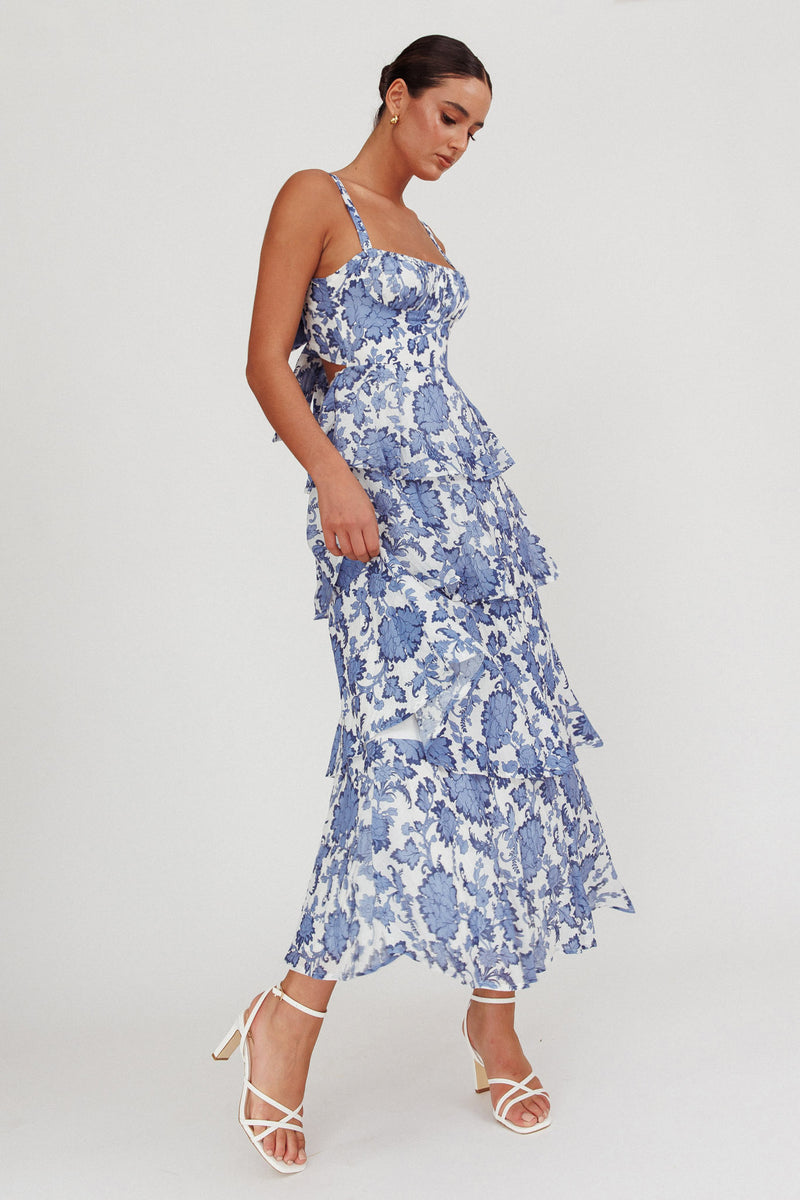 Shop the Provence Bloom Tiered Maxi Dress Floral Blue