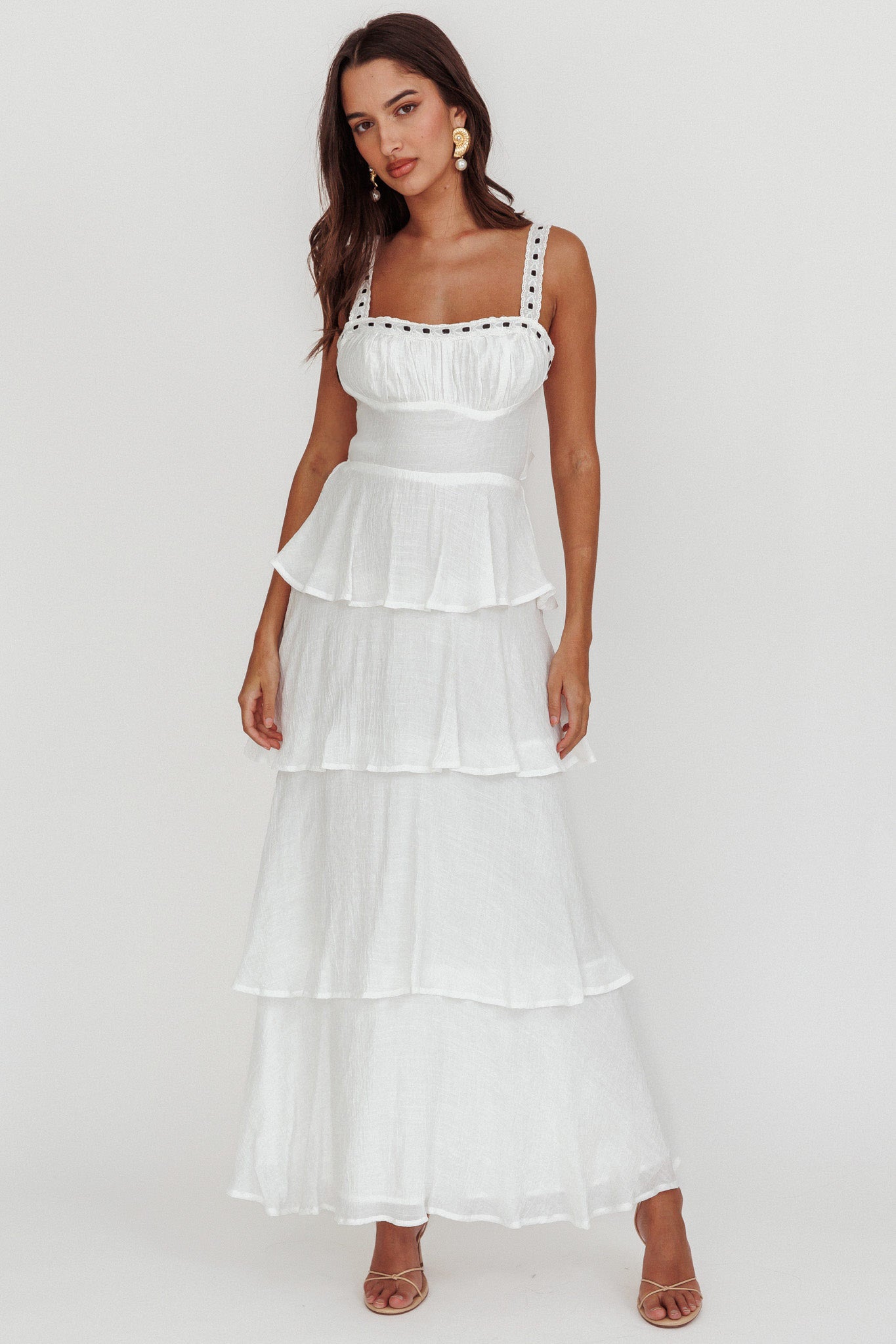 Provence Bloom Tiered Ruffle Maxi Dress White - S