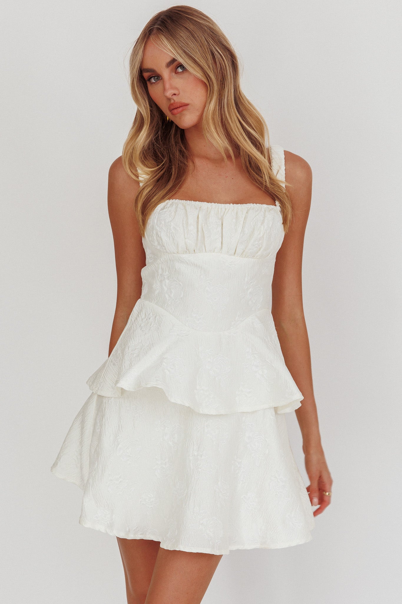 Provence Bloom Peplum Mini Dress Cream - M Provence Bloom Peplum Mini Dress Cream - M