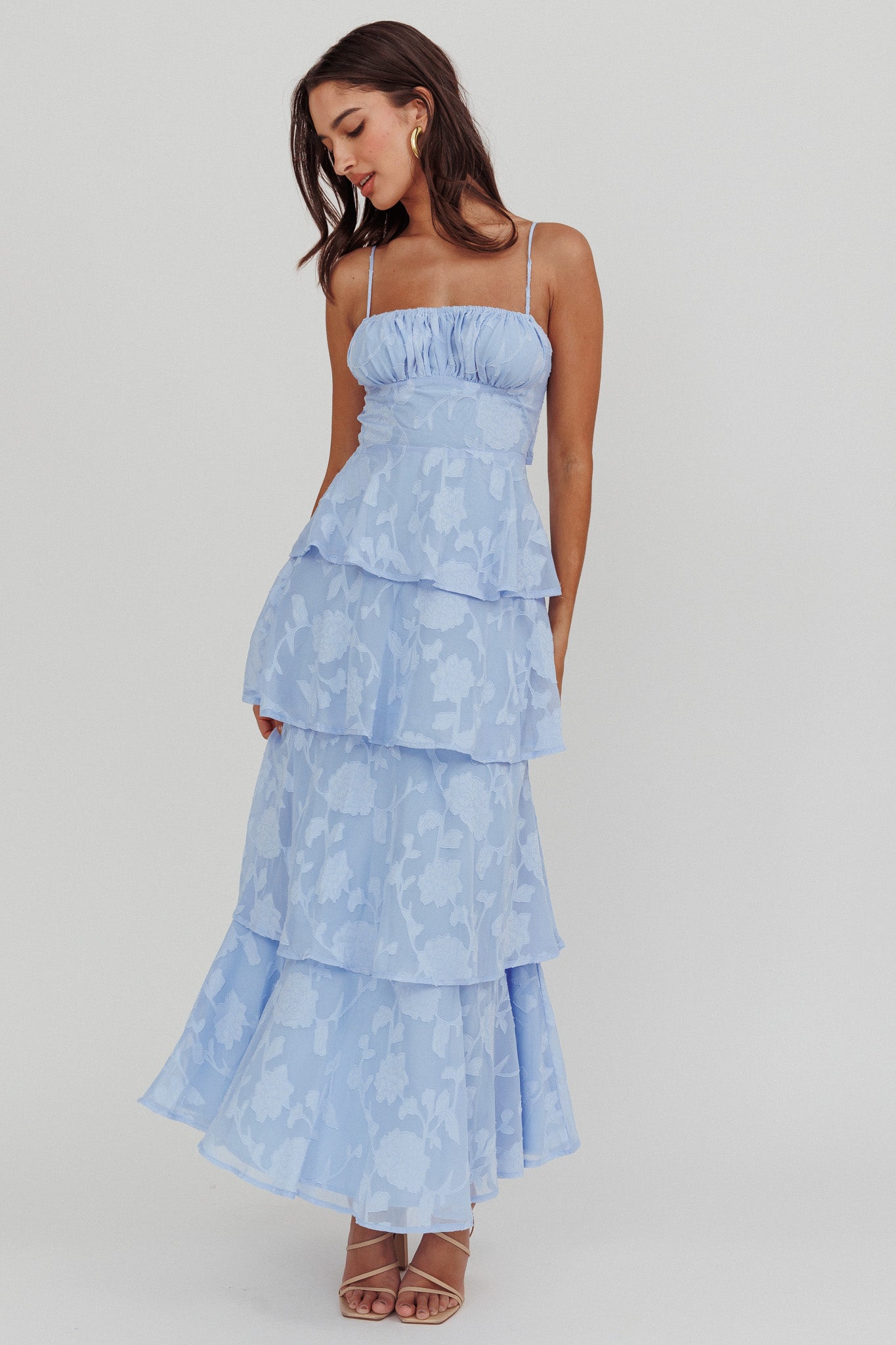 Provence Bloom Tiered Maxi Dress Blue S Provence Bloom Tiered Maxi Dress Blue S