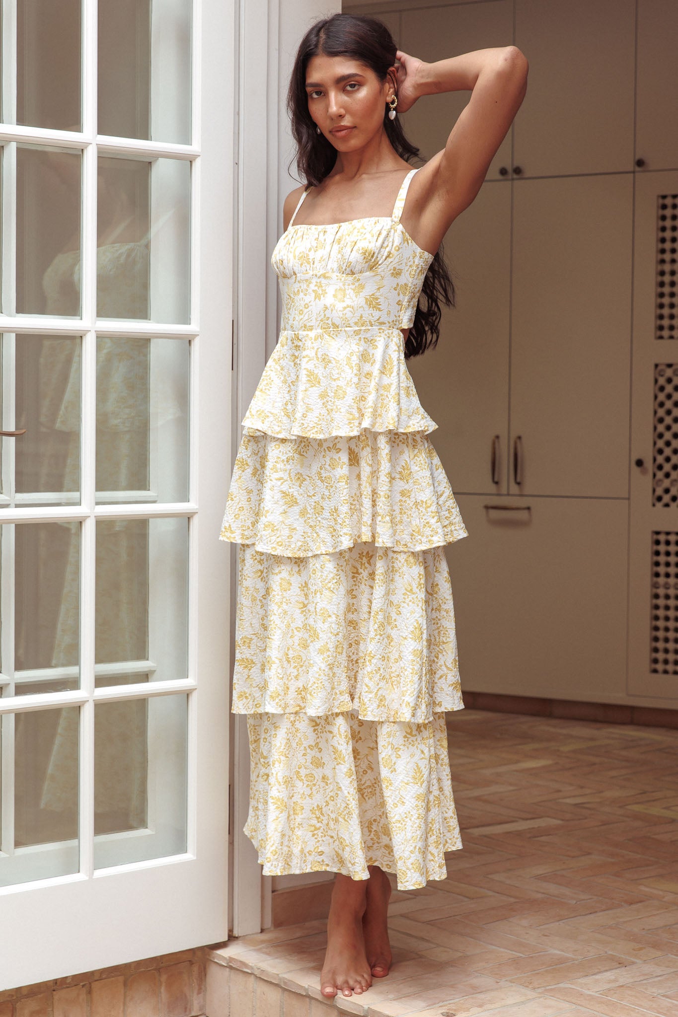 Provence Bloom Tiered Midi Dress Floral Yellow | Selfie Leslie Provence Bloom Tiered Midi Dress Floral Yellow | Selfie Leslie