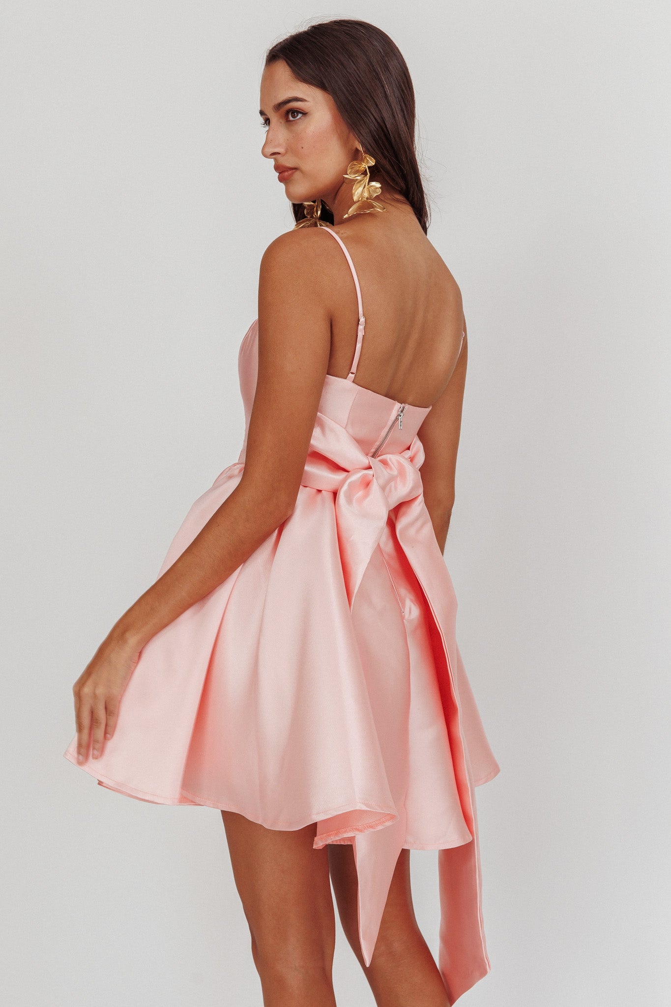 Athens Flared Bow Mini Dress Blush - L Athens Flared Bow Mini Dress Blush - L