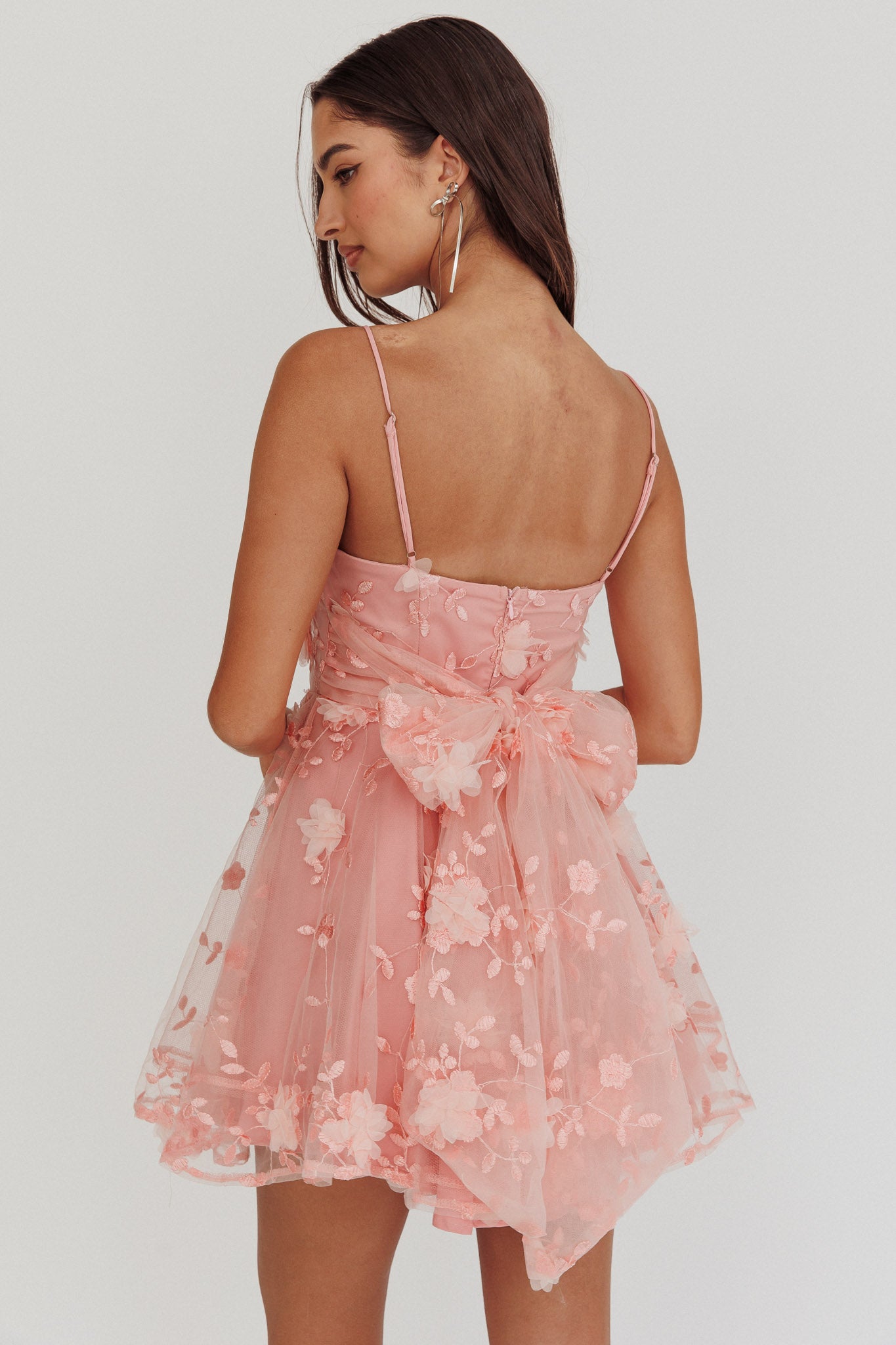 3d floral mini dress Athens Floral Bow Mini Dress Pink