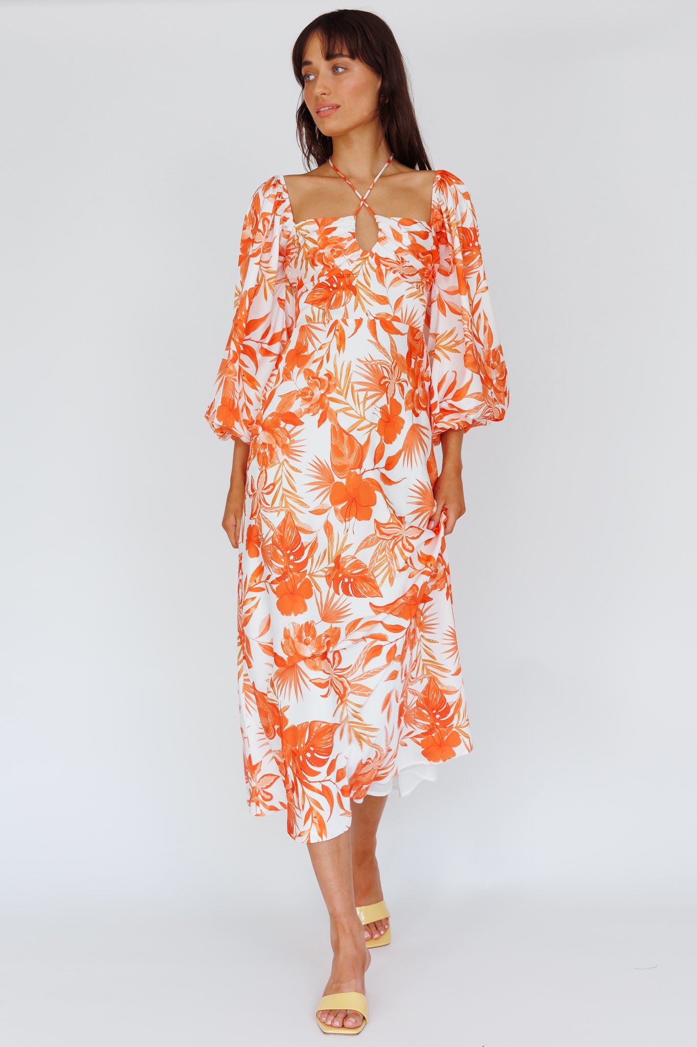Nyree Long Sleeve Maxi Dress Tropical Orange– Selfie Leslie