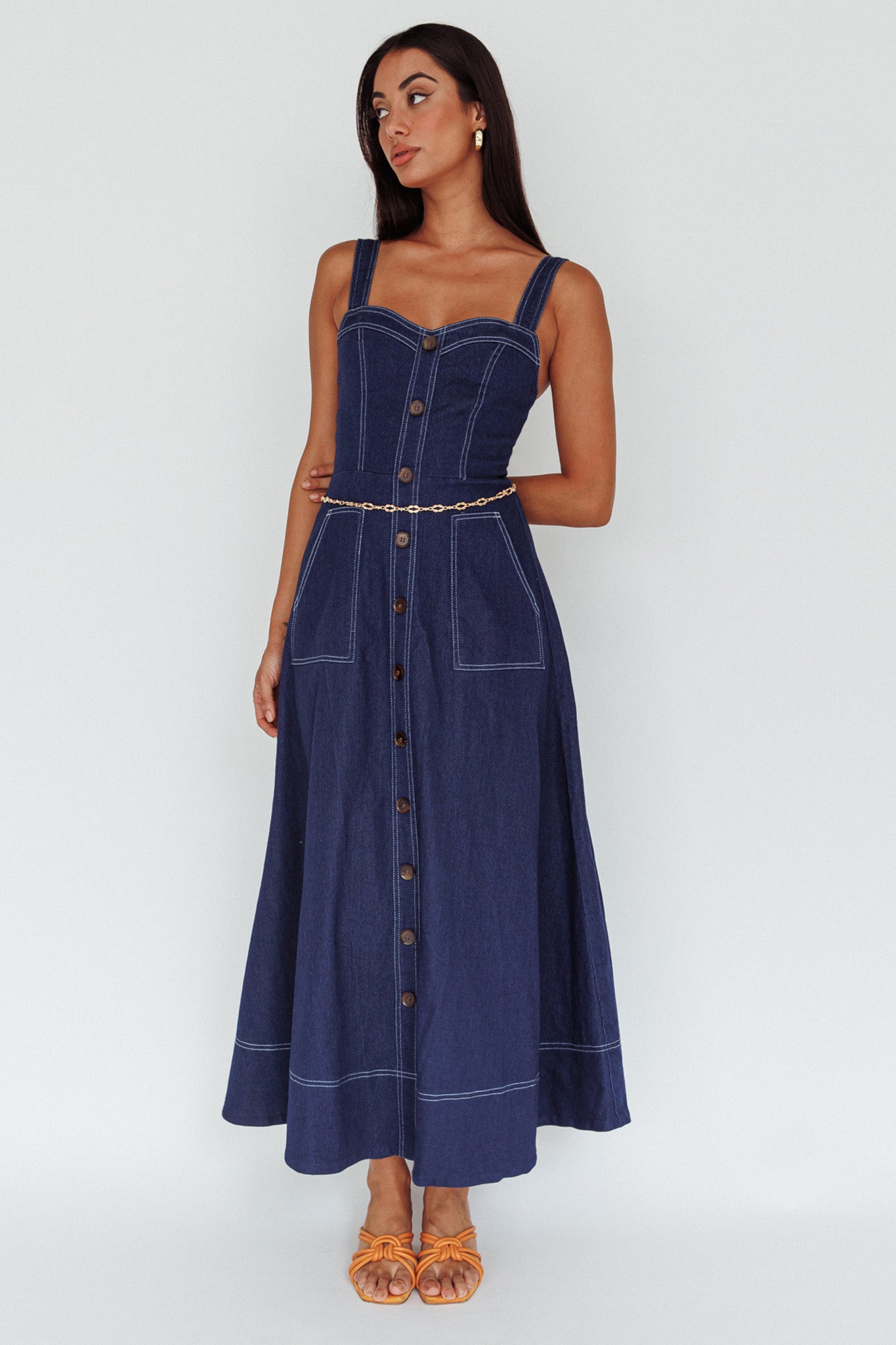 Laureen Pocket Maxi Dress Denim Indigo Selfie Leslie Laureen Pocket Maxi Dress Denim Indigo Selfie Leslie