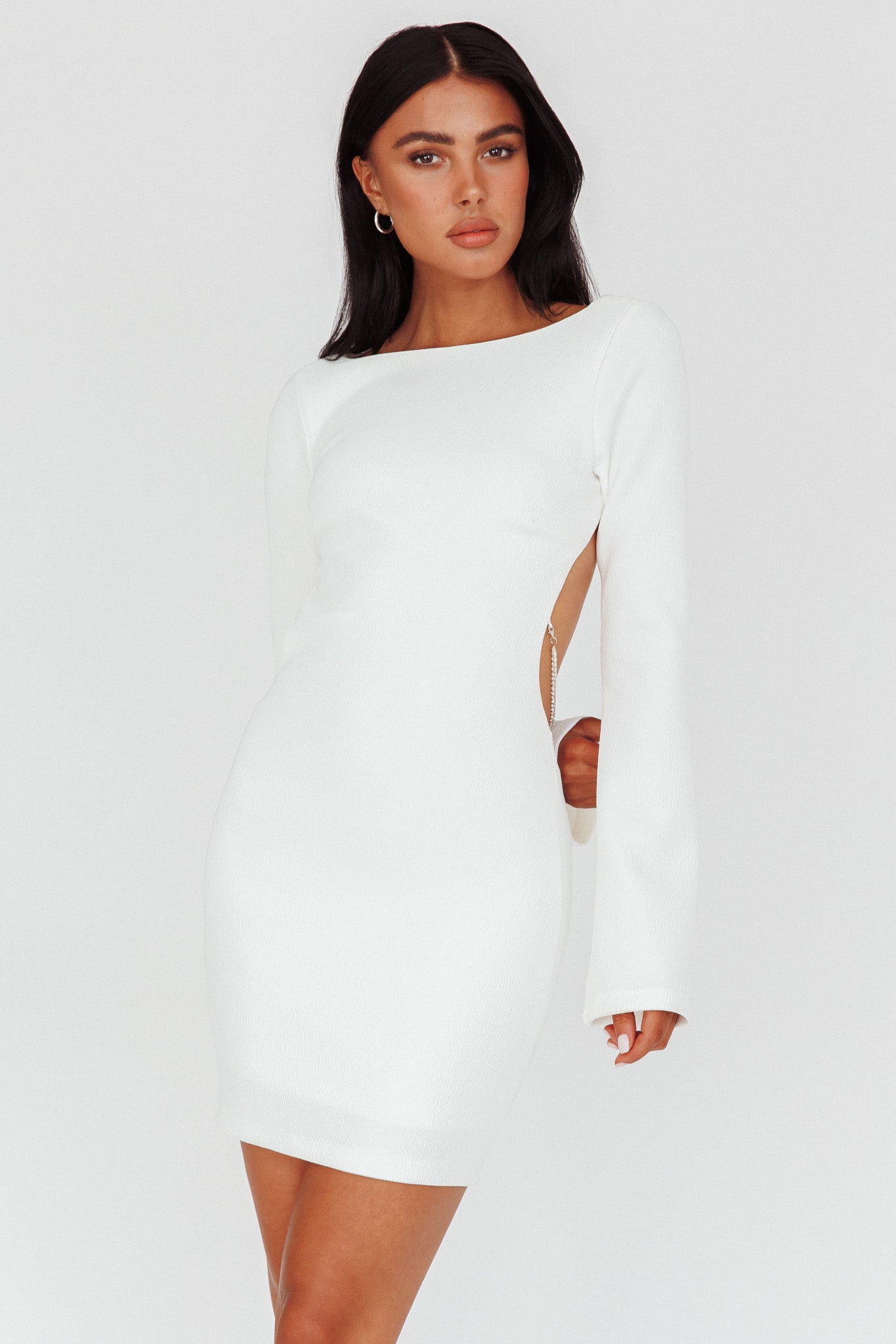 Lakshmi Long Sleeve Open Back Mini Dress White - XS Lakshmi Long Sleeve Open Back Mini Dress White - XS