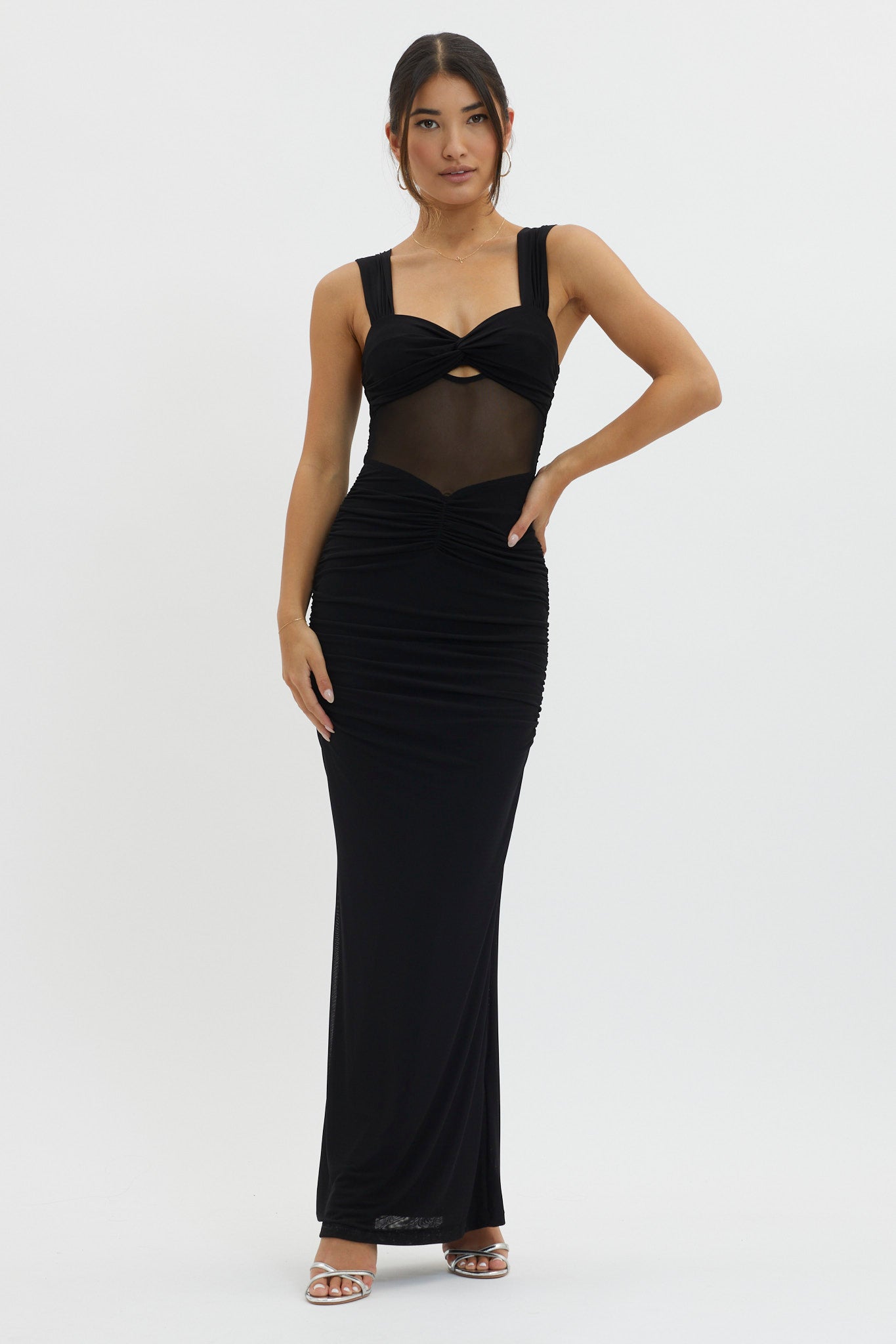 Oliana Sheer Waist Keyhole Maxi Dress Black - XL