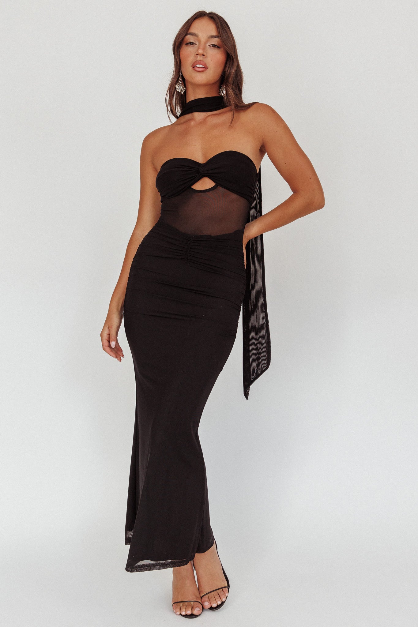 Oliana Strapless Mesh Maxi Dress Black Oliana Strapless Mesh Maxi Dress Black