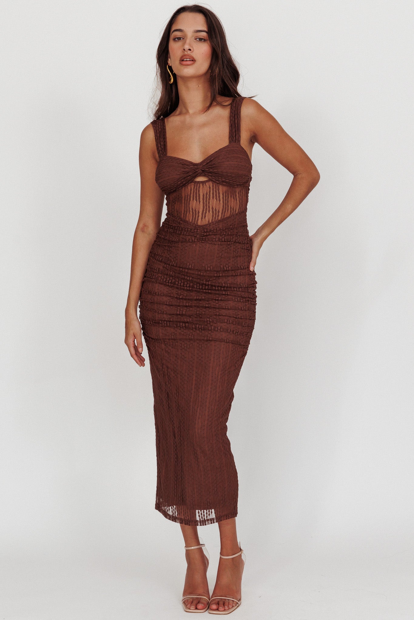 princess polly baby blue dress Oliana Embroidered Mesh Midi Dress Chocolate– Selfie Leslie