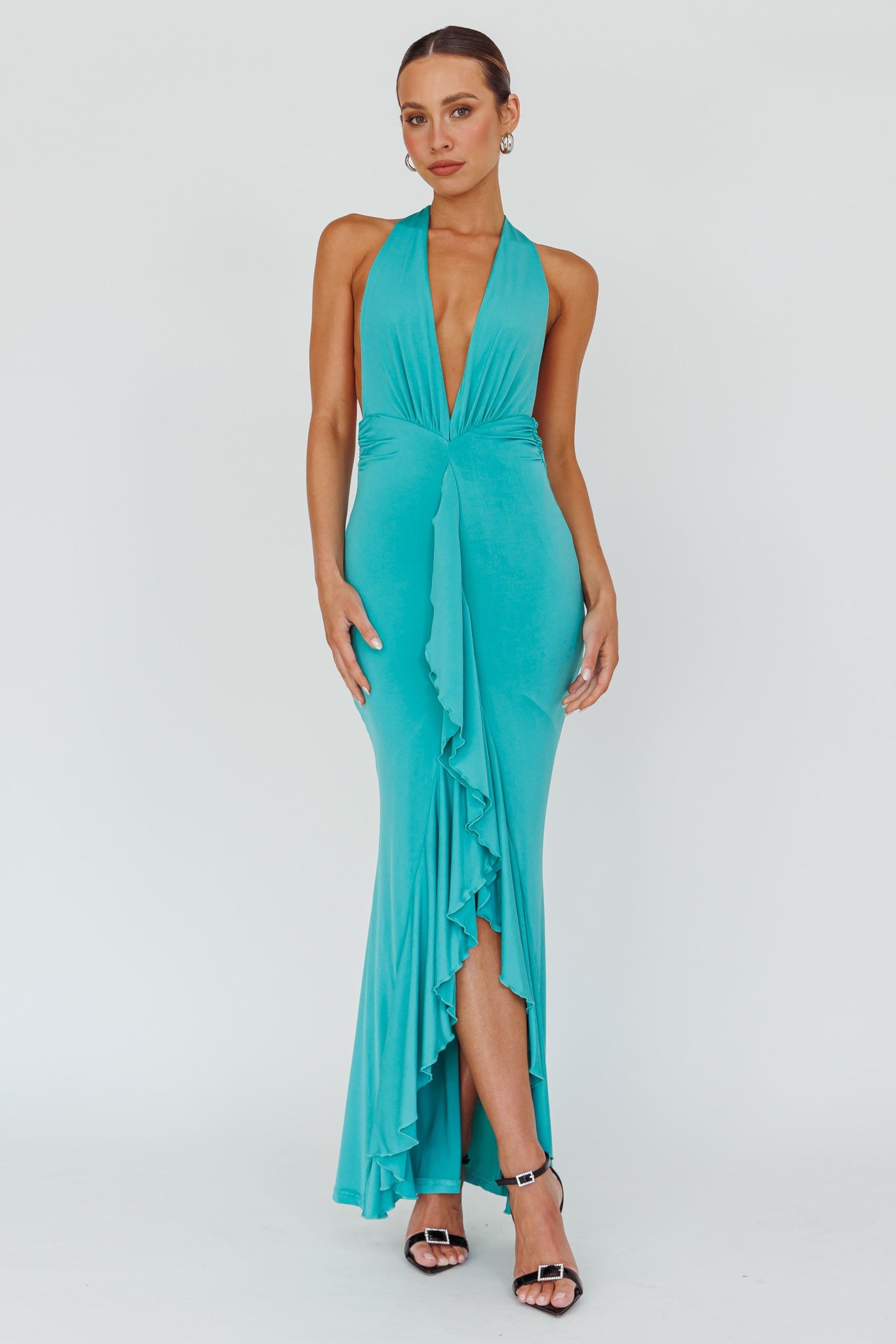 string halter dress DRIP STRING HALTER NECK BACKLESS DRESS L / IVORY / POWER NET main image 1