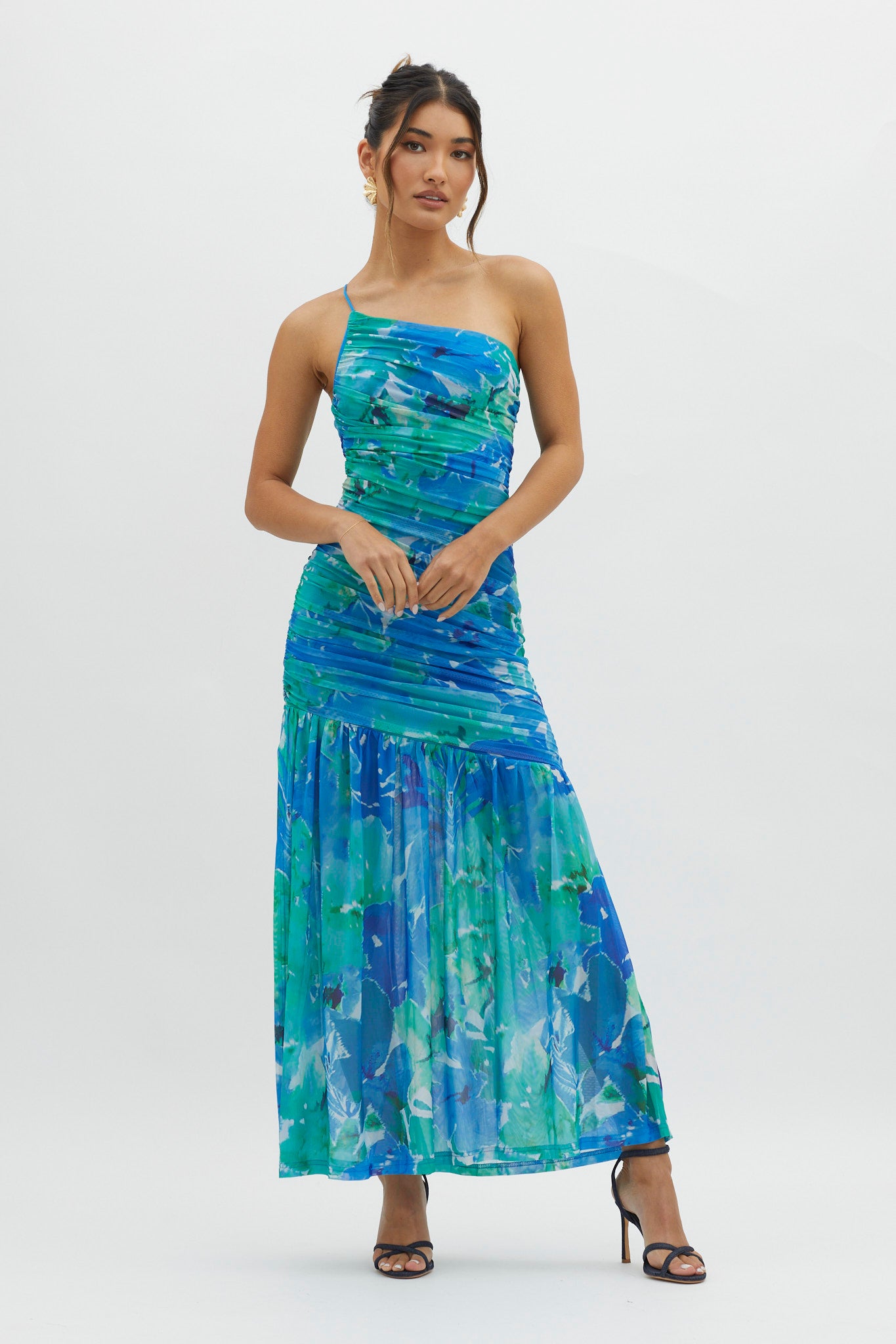 Golden Sun One-Shoulder Ruched Maxi Dress Green Selfie Leslie Golden Sun One-Shoulder Ruched Maxi Dress Green Selfie Leslie