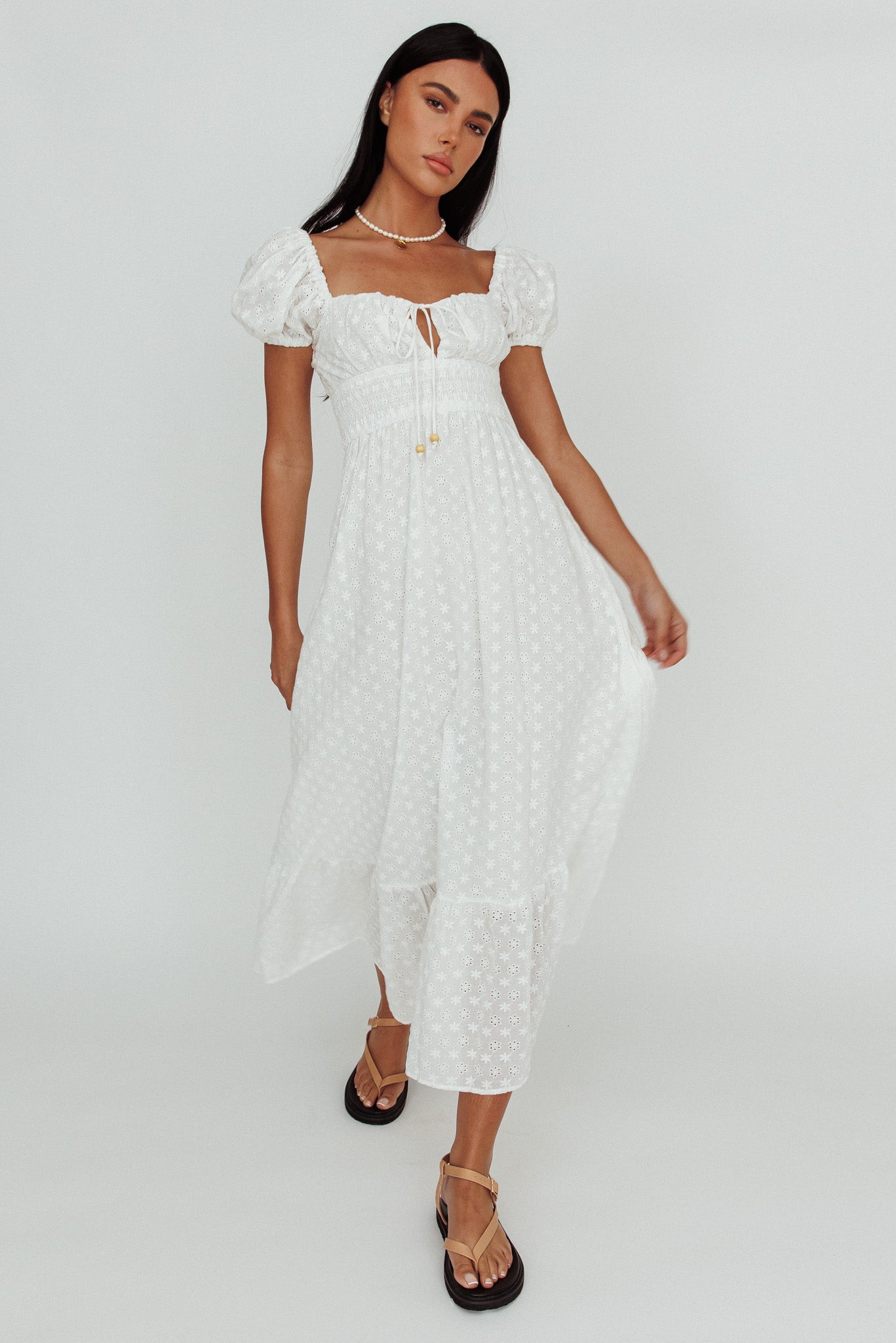 Sia Puff Sleeve Eyelet Maxi Dress White Selfie Leslie Sia Puff Sleeve Eyelet Maxi Dress White Selfie Leslie