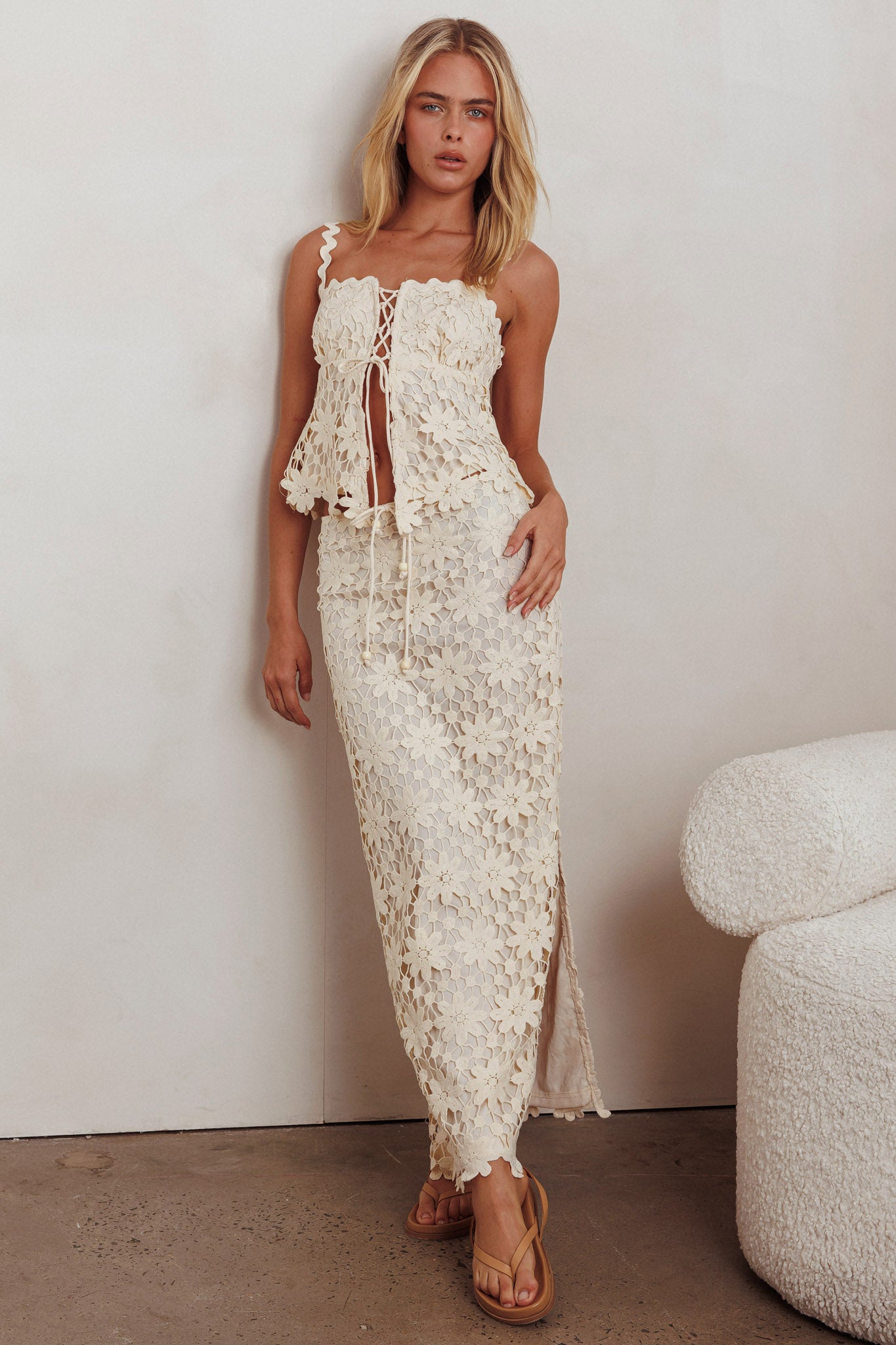 Sun Days Crochet Lace Maxi Skirt Sand | Selfie Leslie
