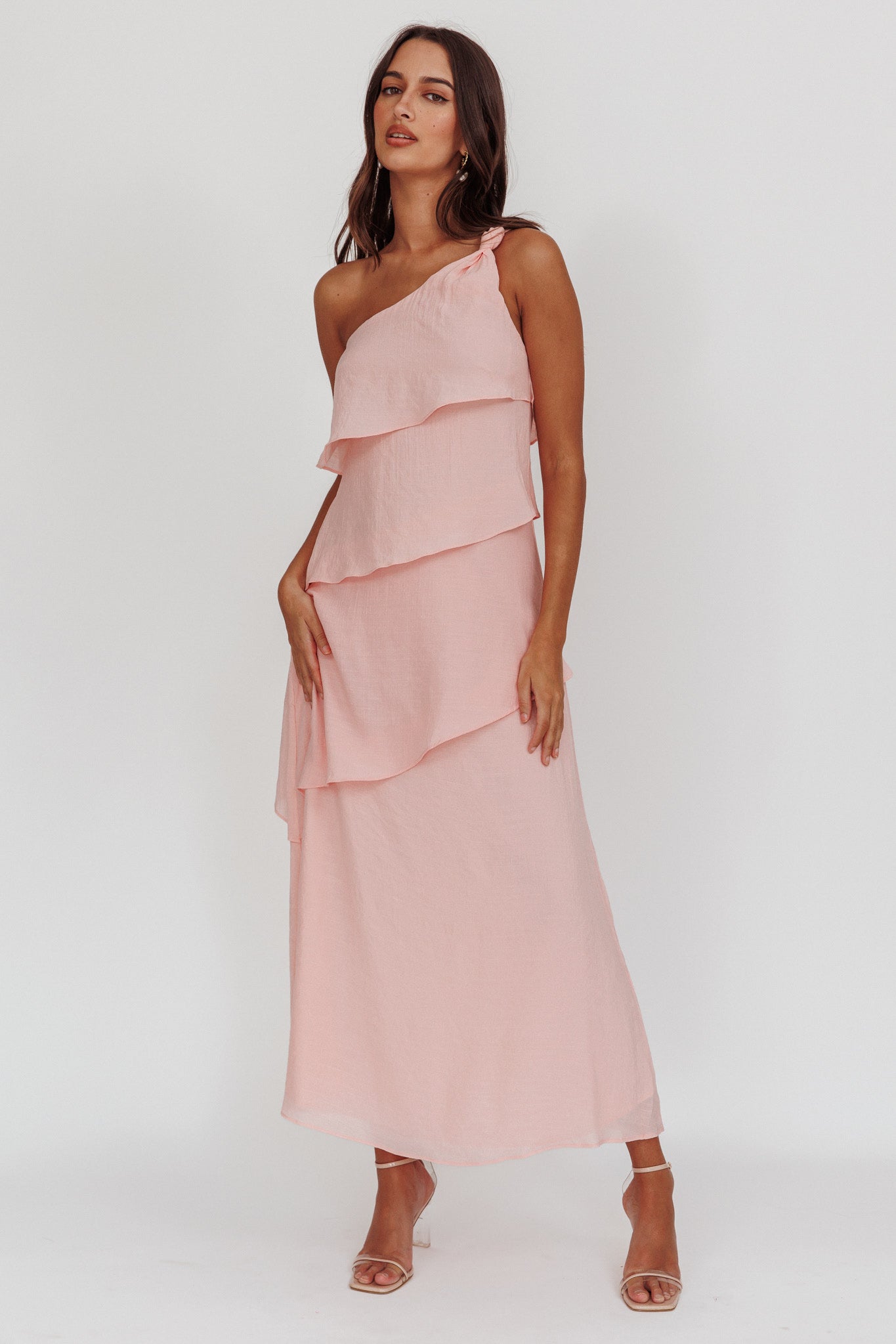 chinese dress ladies One Shoulder Pink Champagne Satin Prom Dresses, One Shoulder Pink Cham –  jbydress