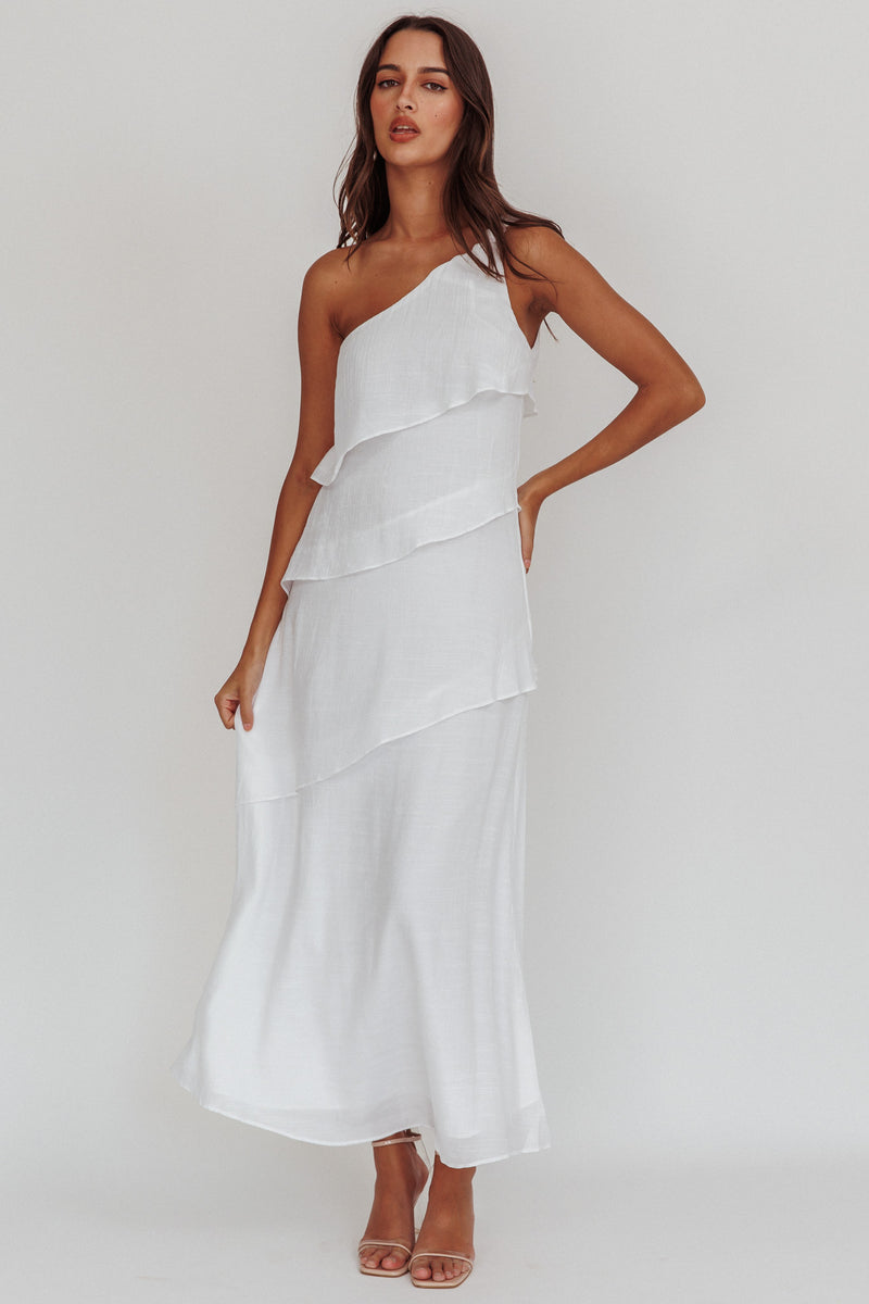 Women's Casual White Woven One-Shoulder Sleeveless Maxi Dress MDZ1614D4LXY main image 1