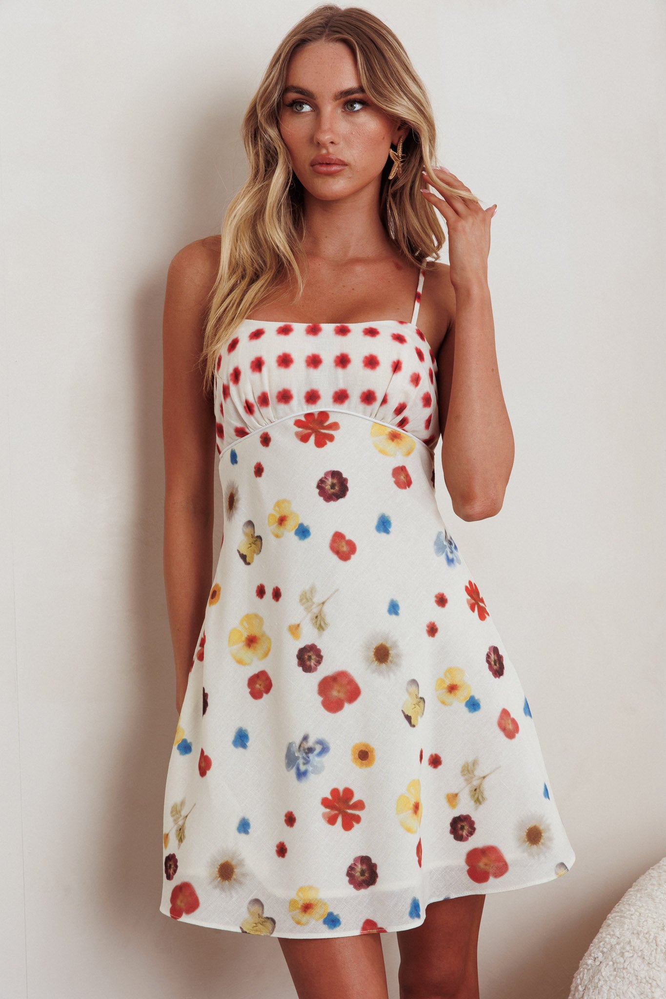 Fleur Sun Cami Strap Mini Dress Flowers Red - Xs Fleur Sun Cami Strap Mini Dress Flowers Red - Xs