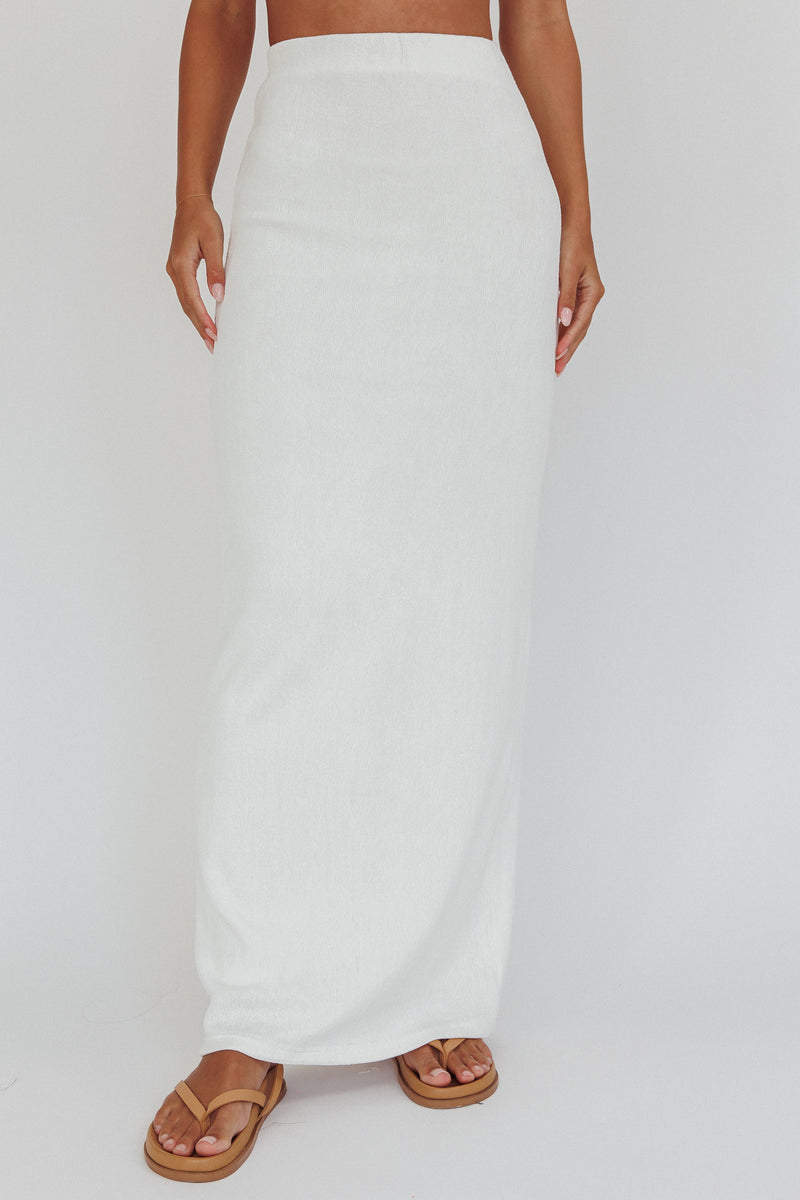 Shop the Calculated Ribbed Knit Maxi Skirt White