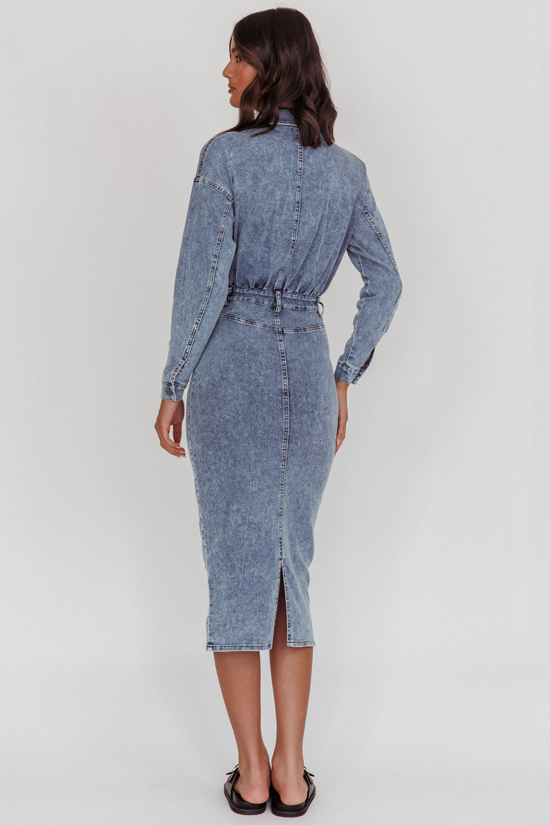Shop the Light Inside Long Sleeve Midi Dress Denim Blue